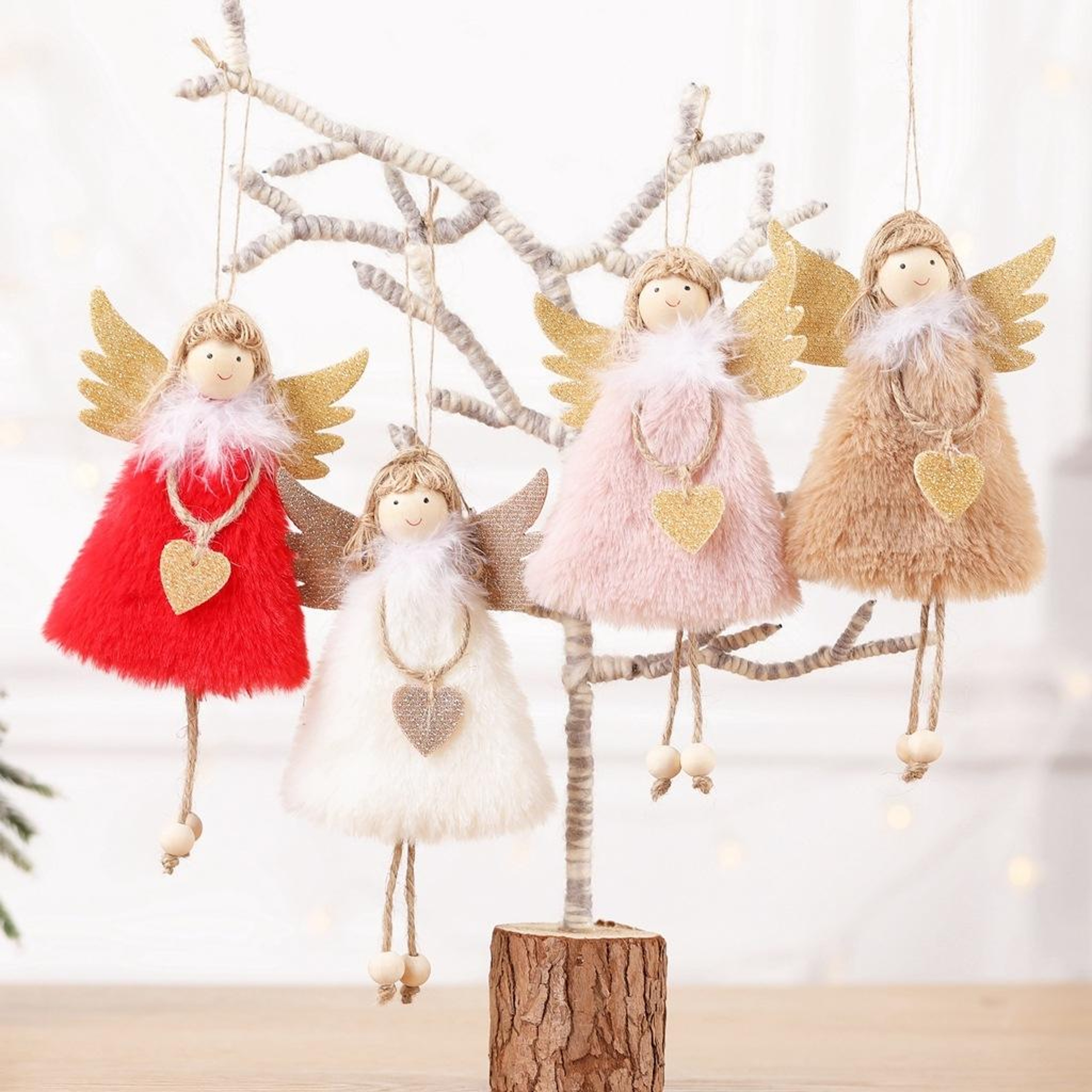 Plush Feather Angel Christmas Tree Ornament with Wooden Accents – view 12