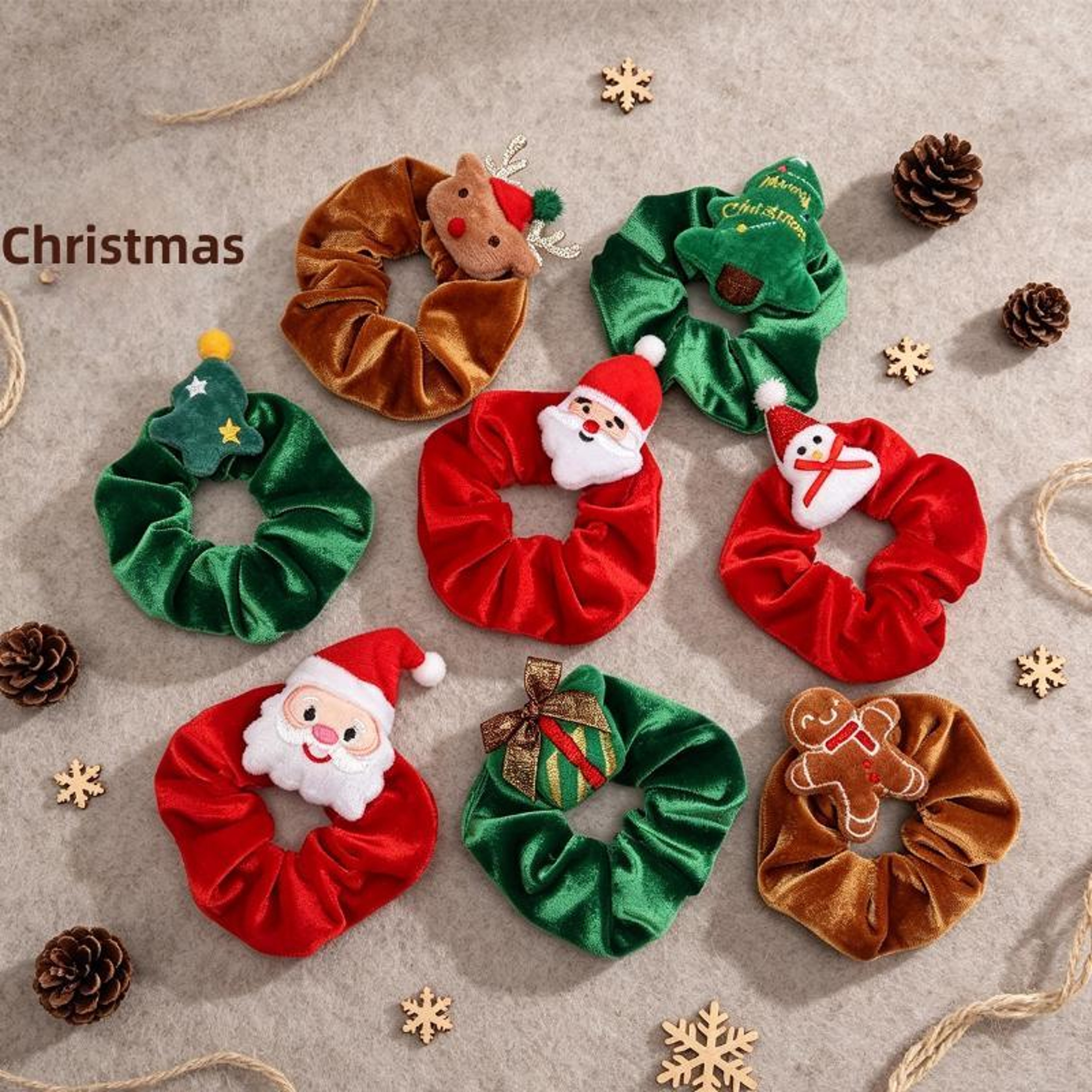 Christmas Plush Hair Scrunchies Cute Embroidered Holiday Hair Ties – view 2