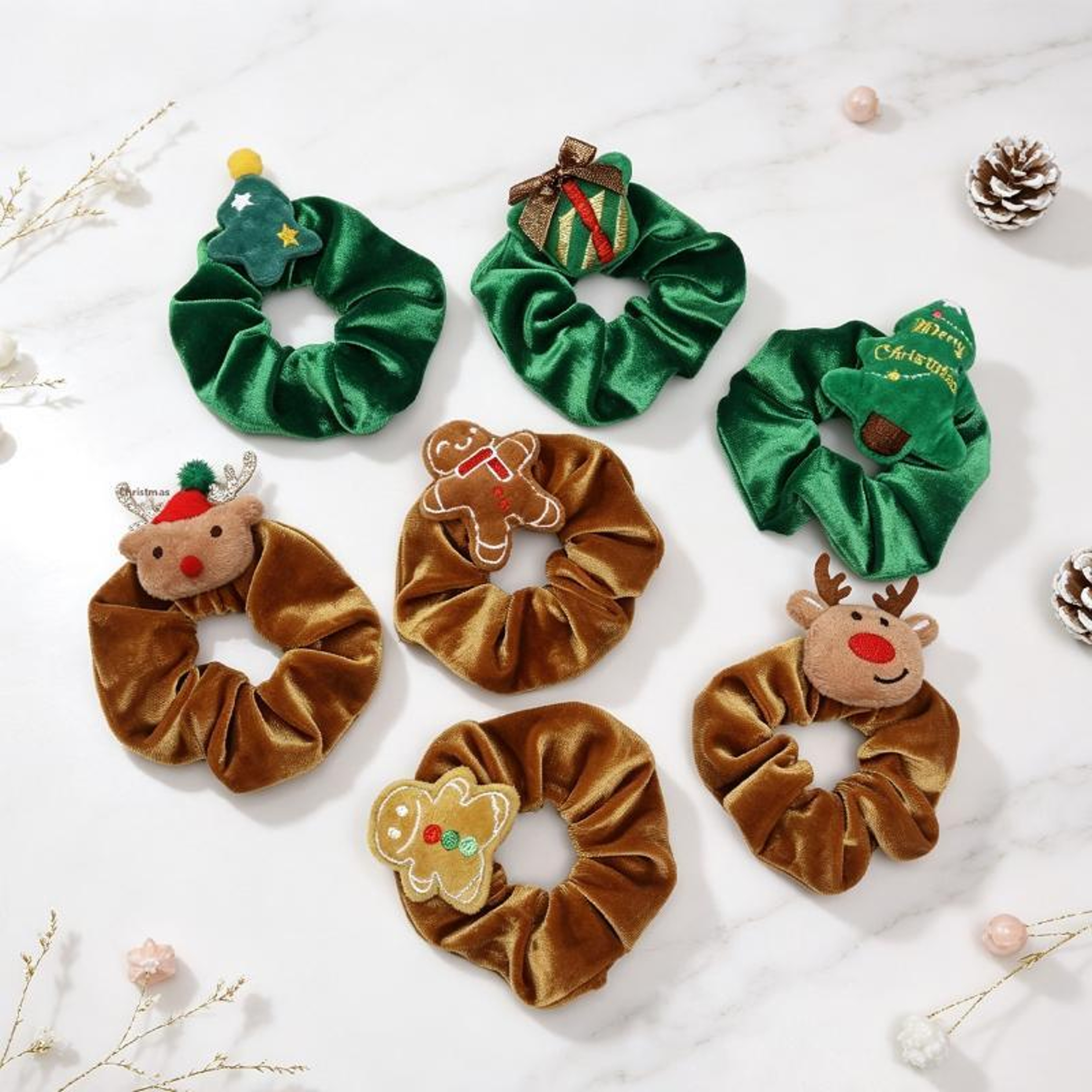Christmas Plush Hair Scrunchies Cute Embroidered Holiday Hair Ties – view 6