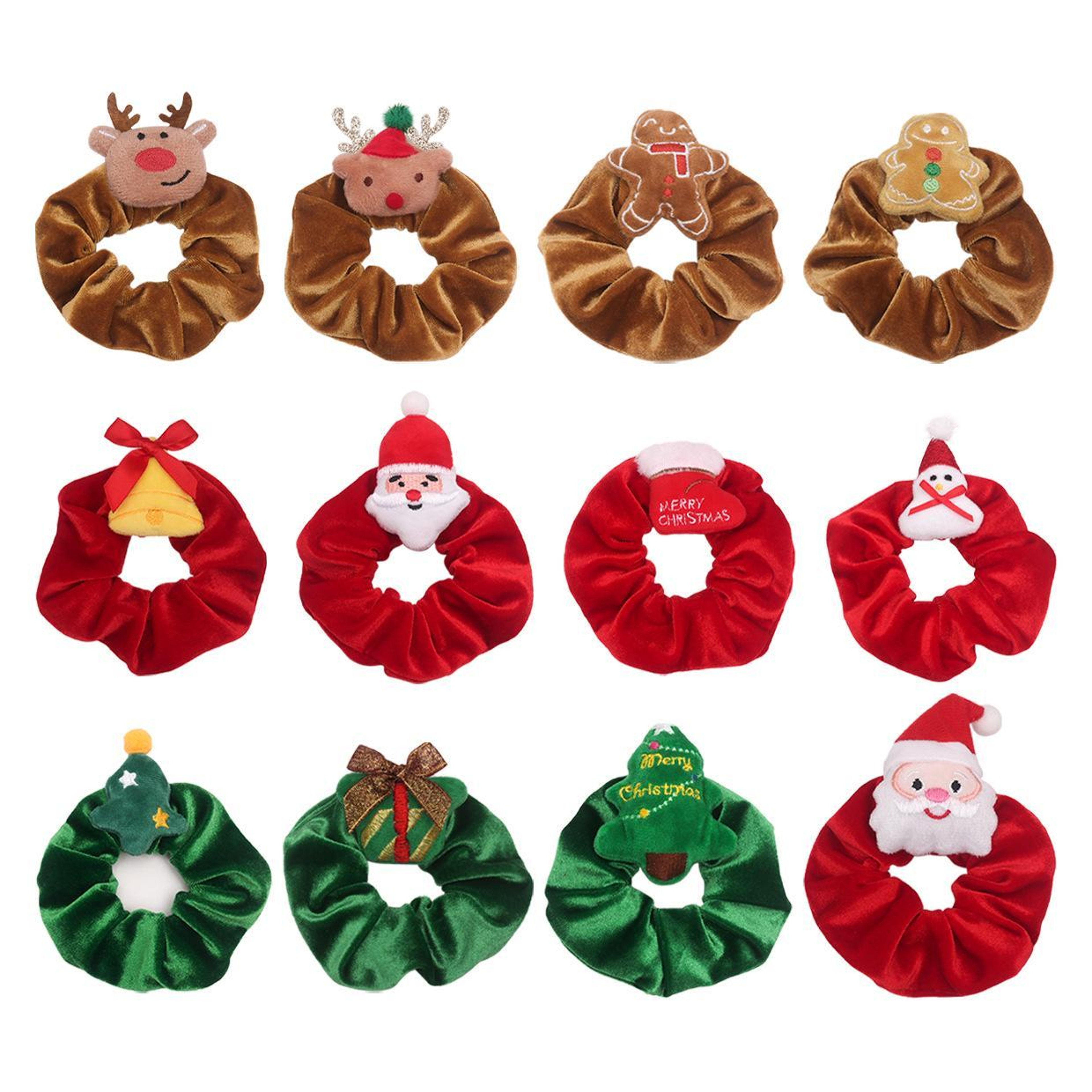 Christmas Plush Hair Scrunchies Cute Embroidered Holiday Hair Ties – view 11