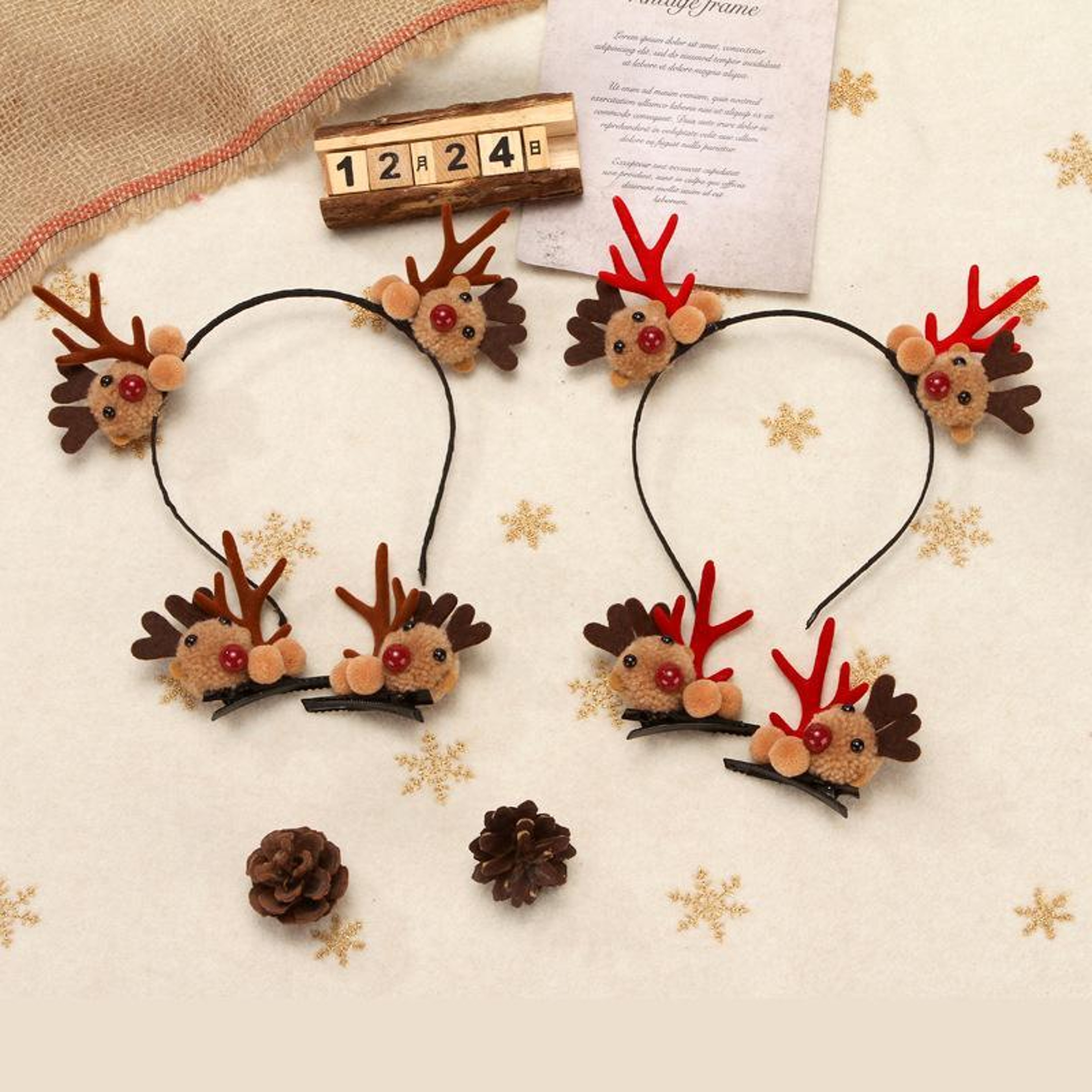 Christmas Reindeer Hair Accessories Set with Plush Hairband and Clip – view 2
