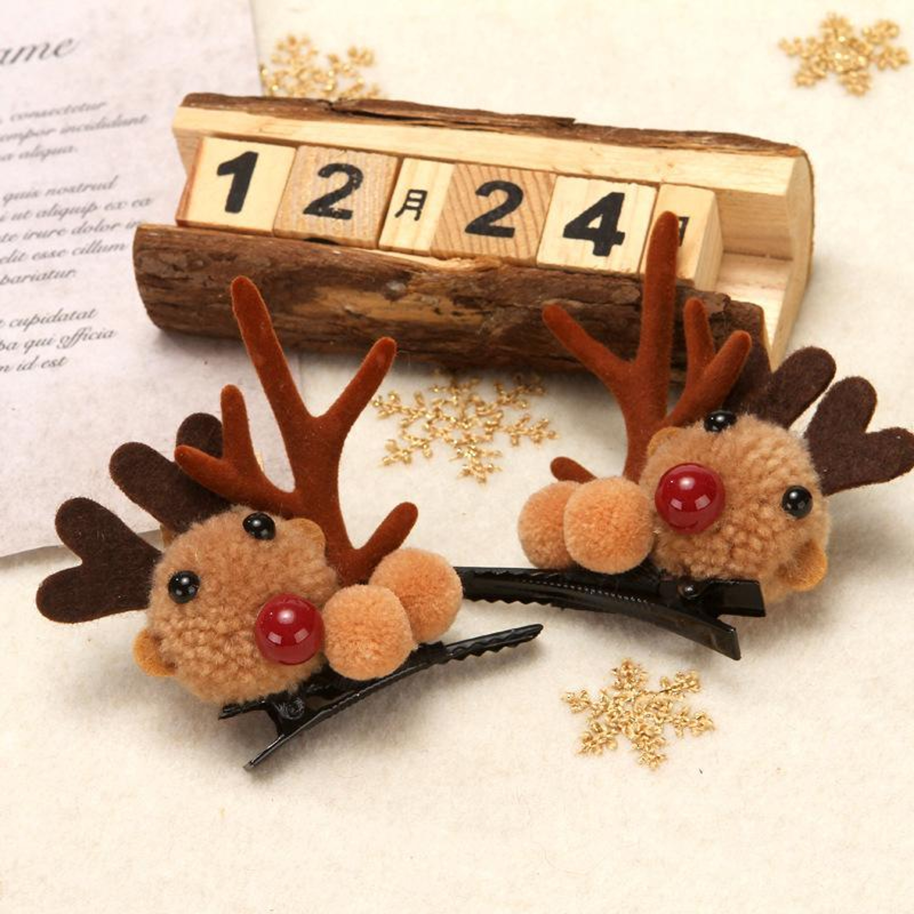 Christmas Reindeer Hair Accessories Set with Plush Hairband and Clip – view 4