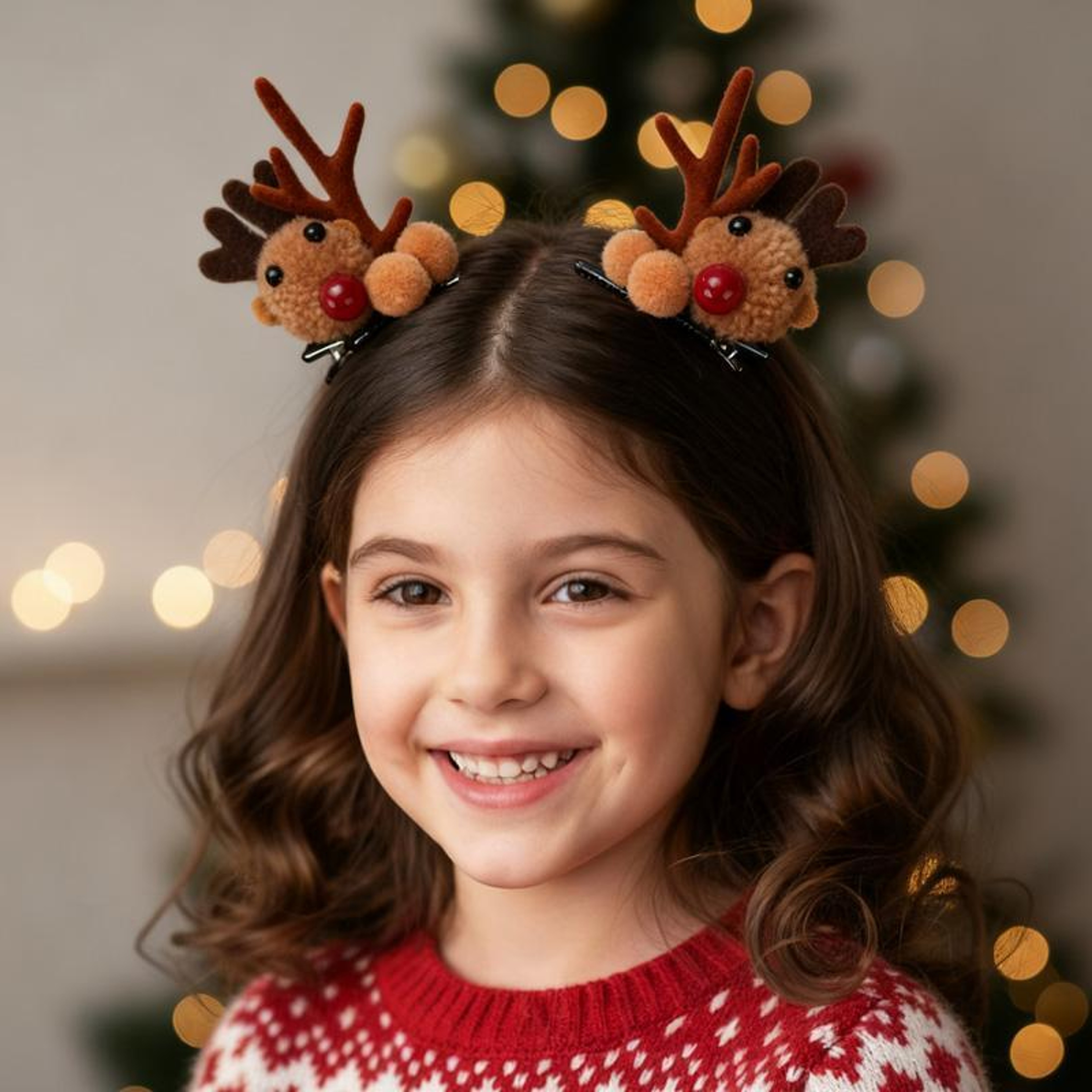 Christmas Reindeer Hair Accessories Set with Plush Hairband and Clip – view 10