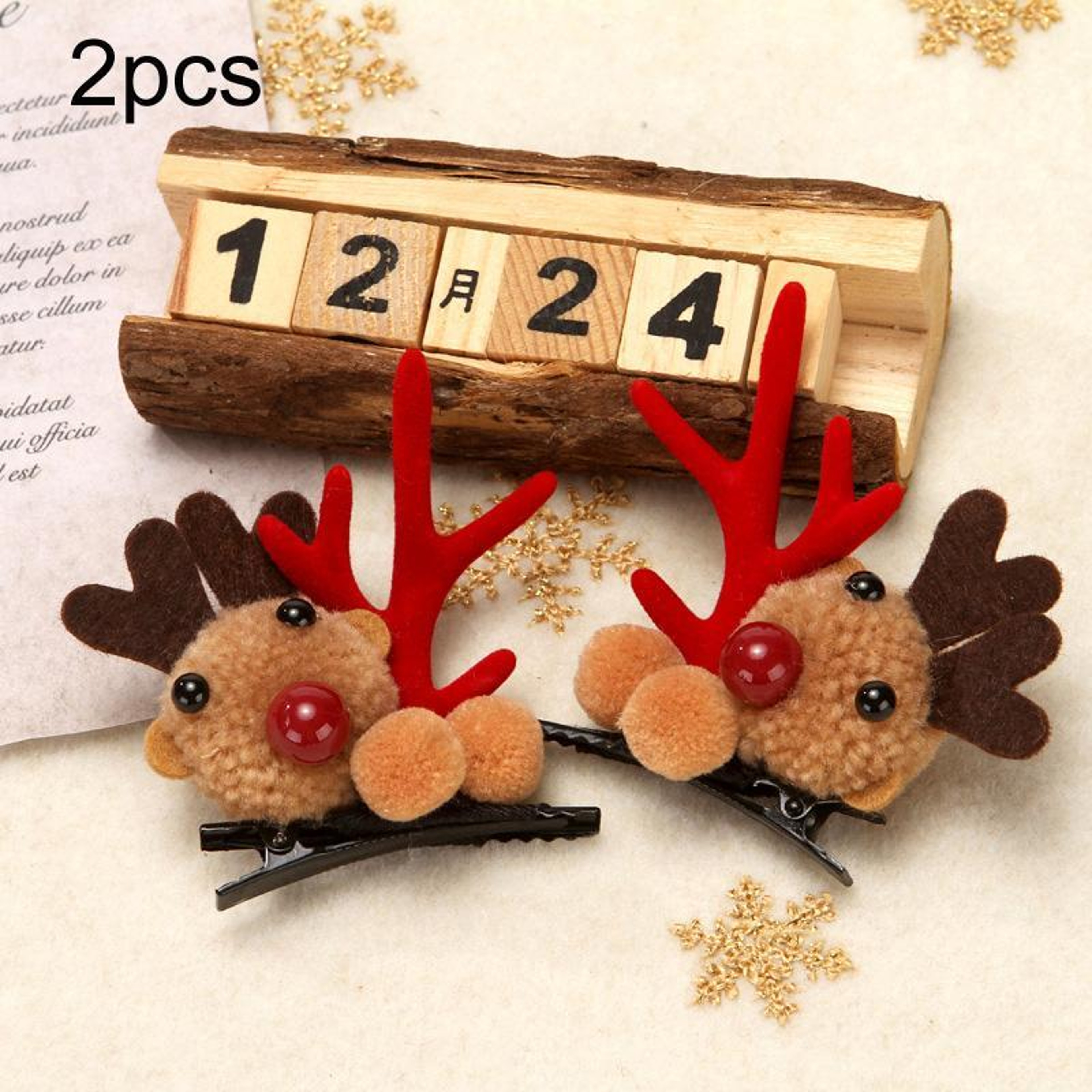 Christmas Reindeer Hair Accessories Set with Plush Hairband and Clip – view 5