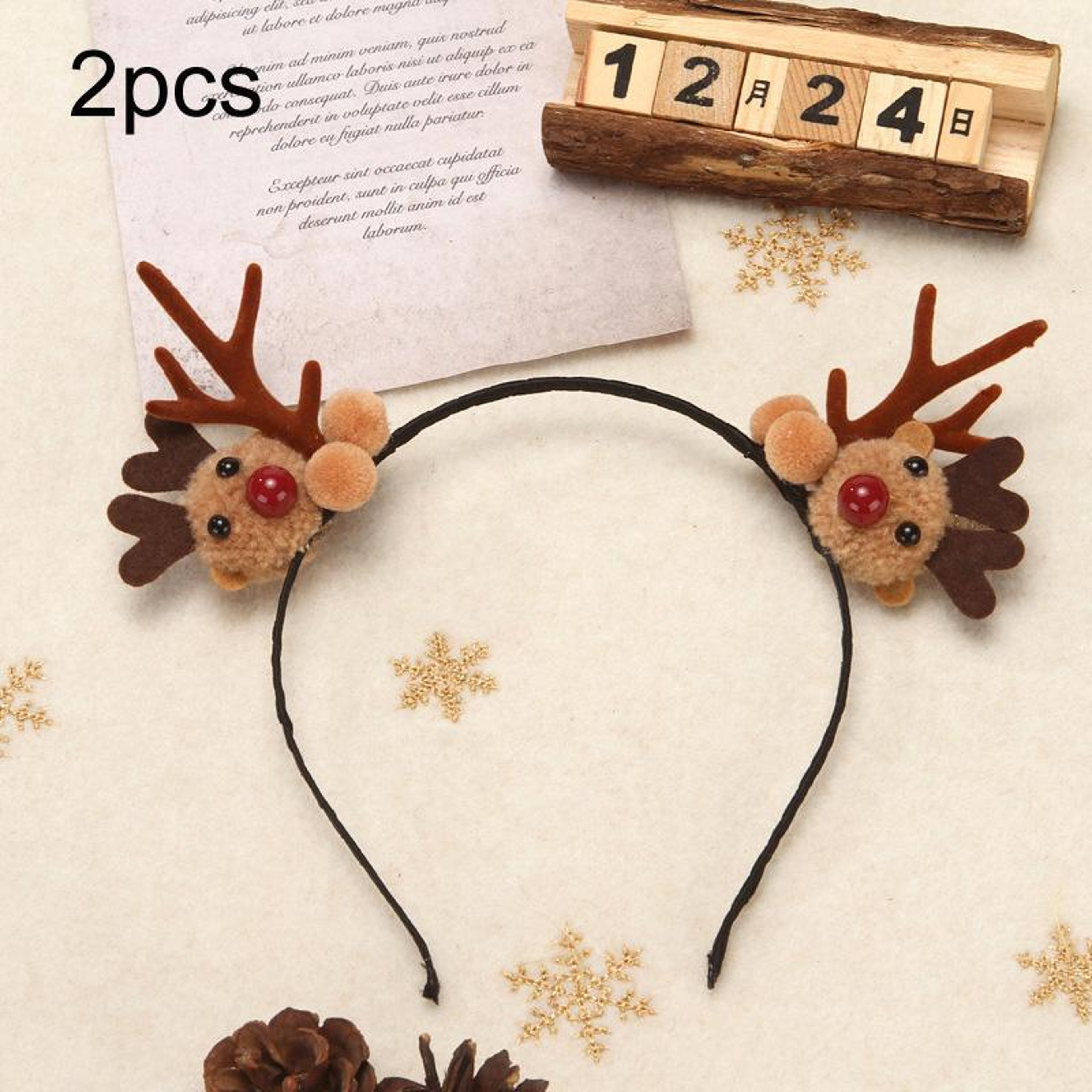 Christmas Reindeer Hair Accessories Set with Plush Hairband and Clip – view 7