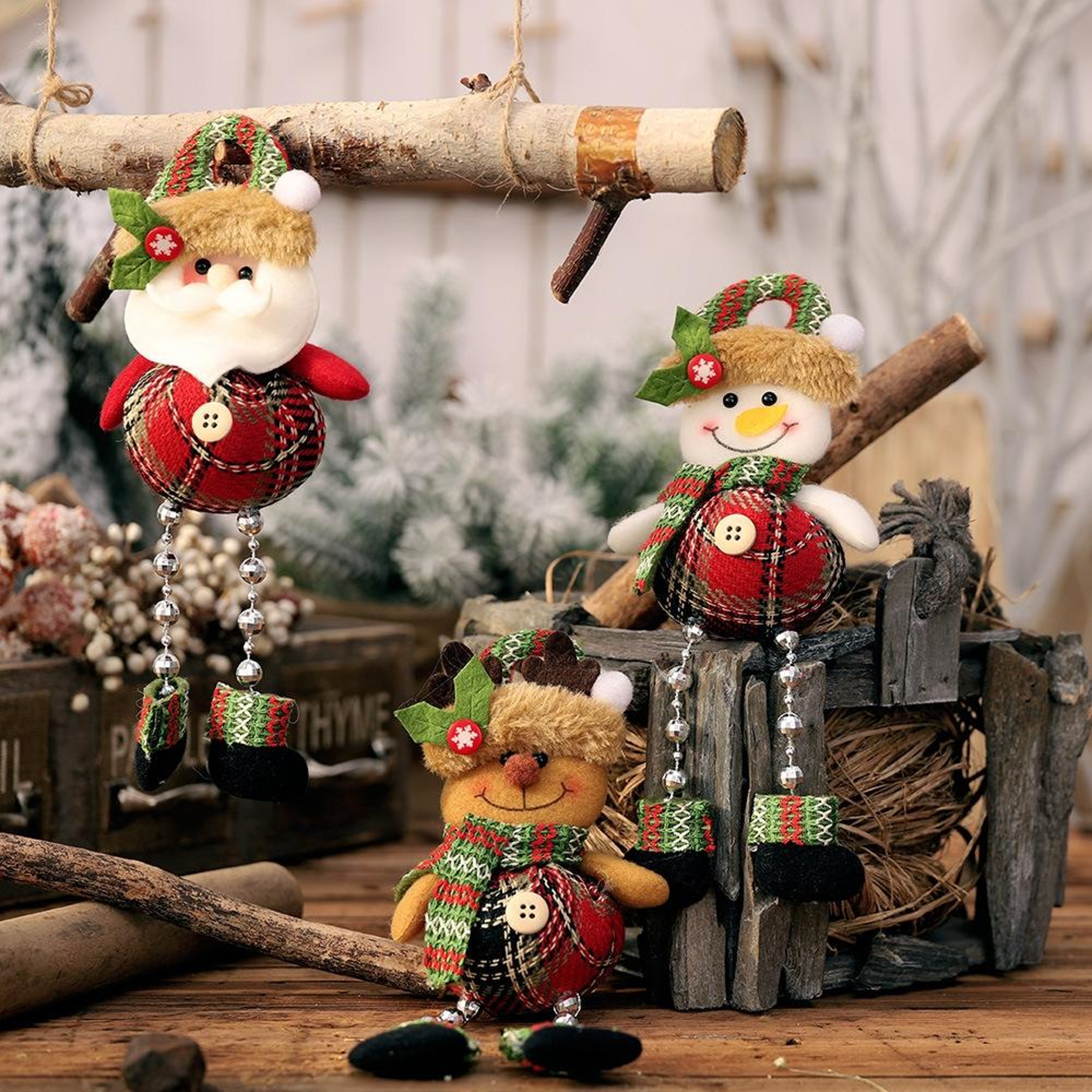 Christmas Plaid Fabric Hanging Doll Ornaments for Holiday Decor – view 5