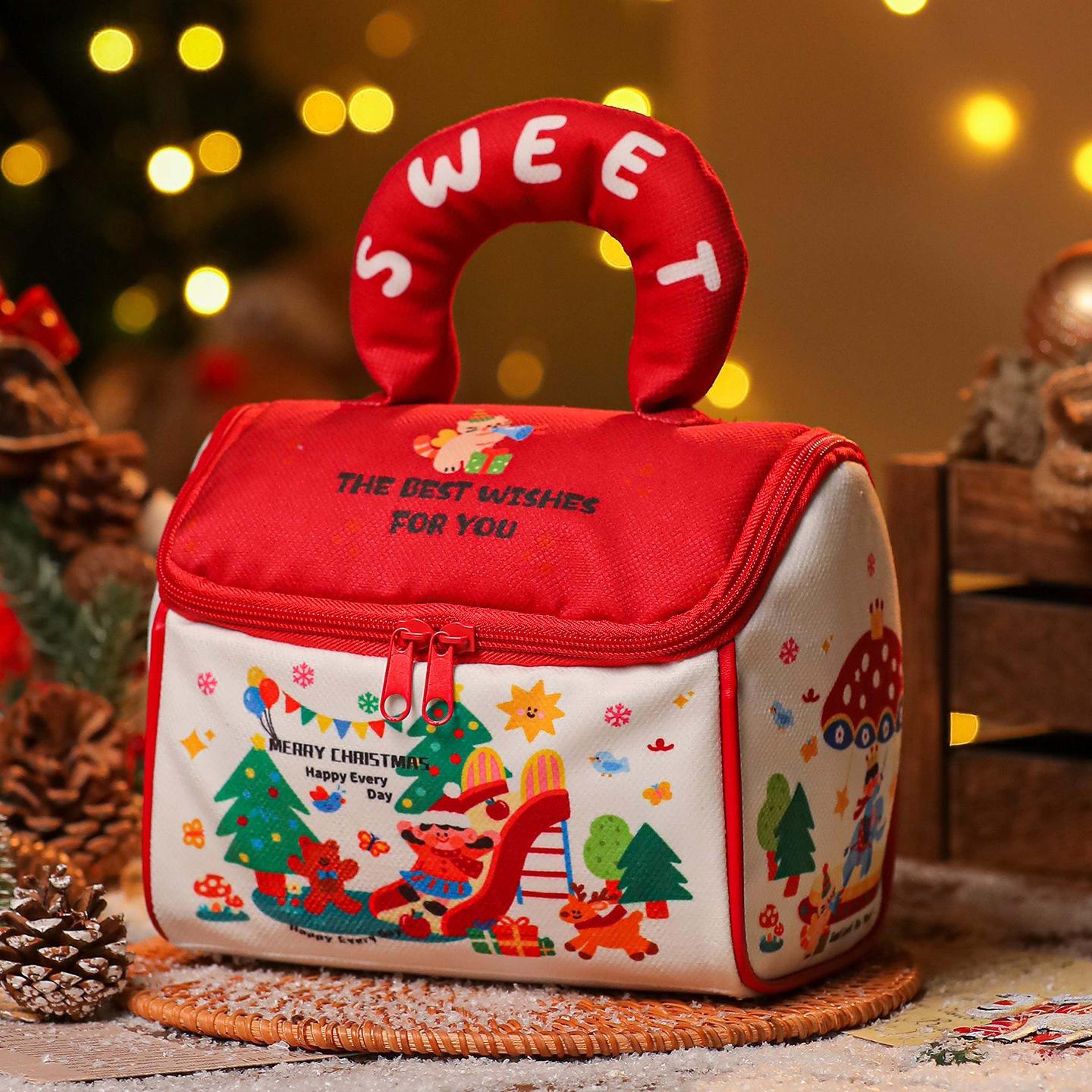 Christmas House Gift Bag with Zipper Closure and Plush Handle – view 7