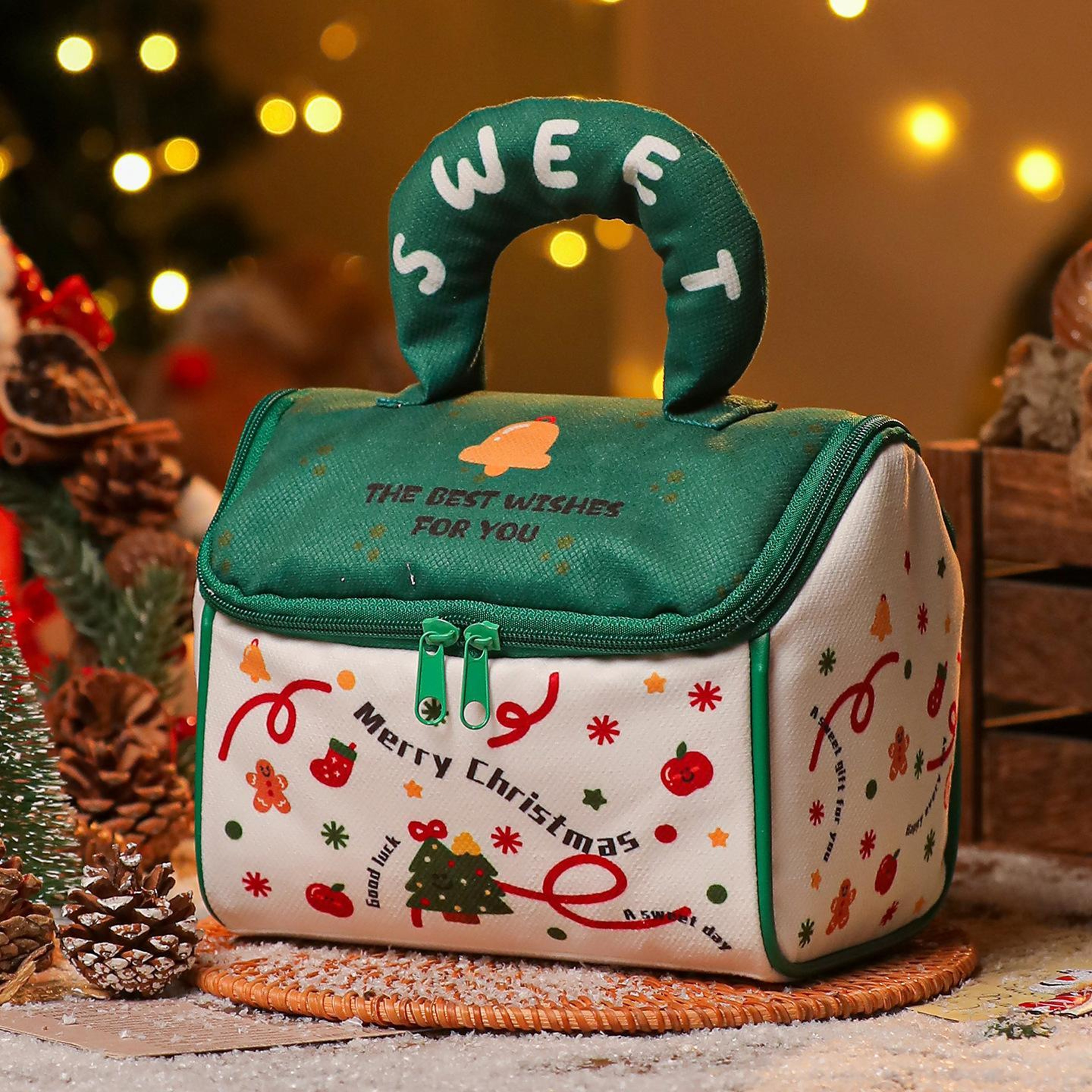 Christmas House Gift Bag with Zipper Closure and Plush Handle – view 6