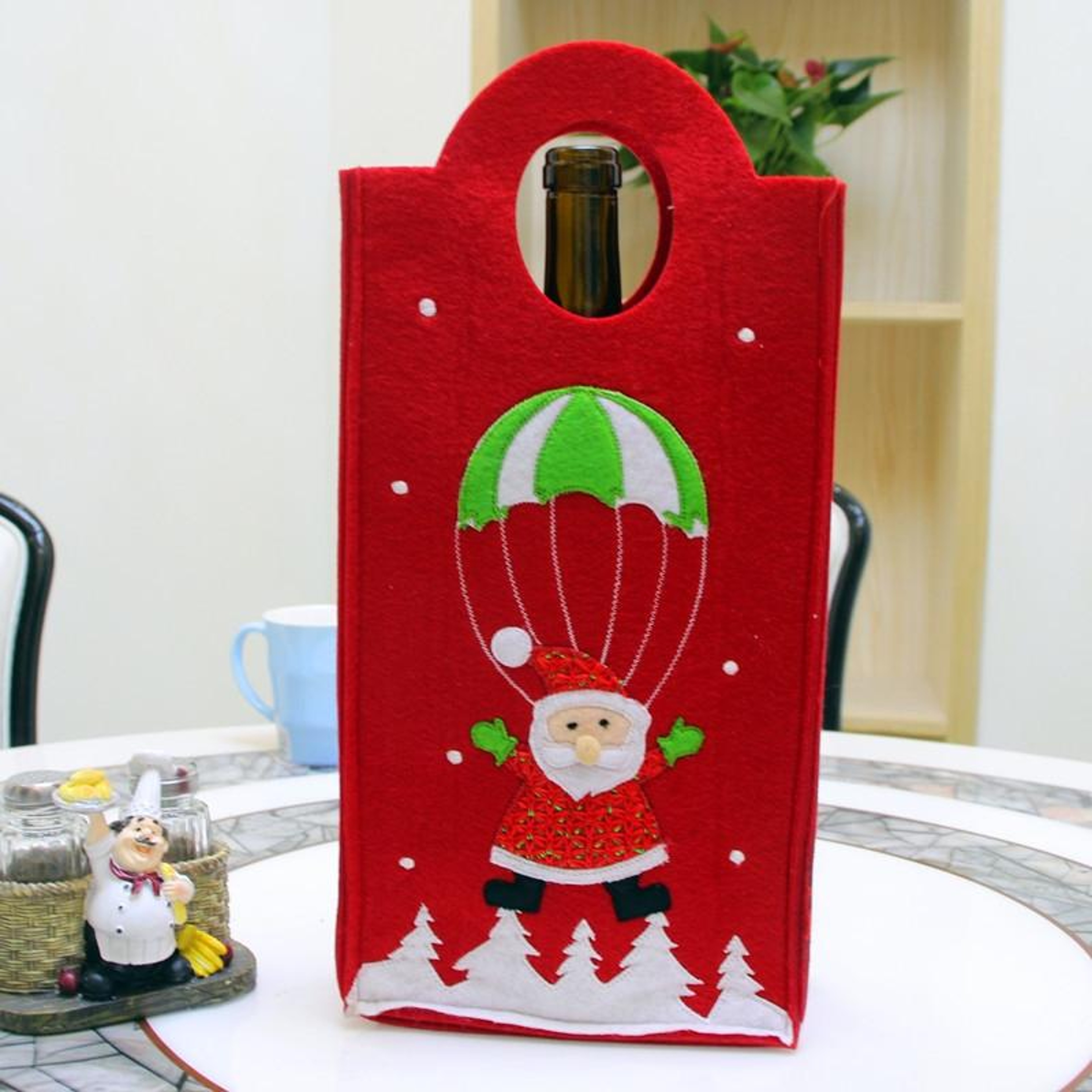 Christmas Santa Wine Bottle Cover Set with Plush Flannel Hat and Jacket – view 54