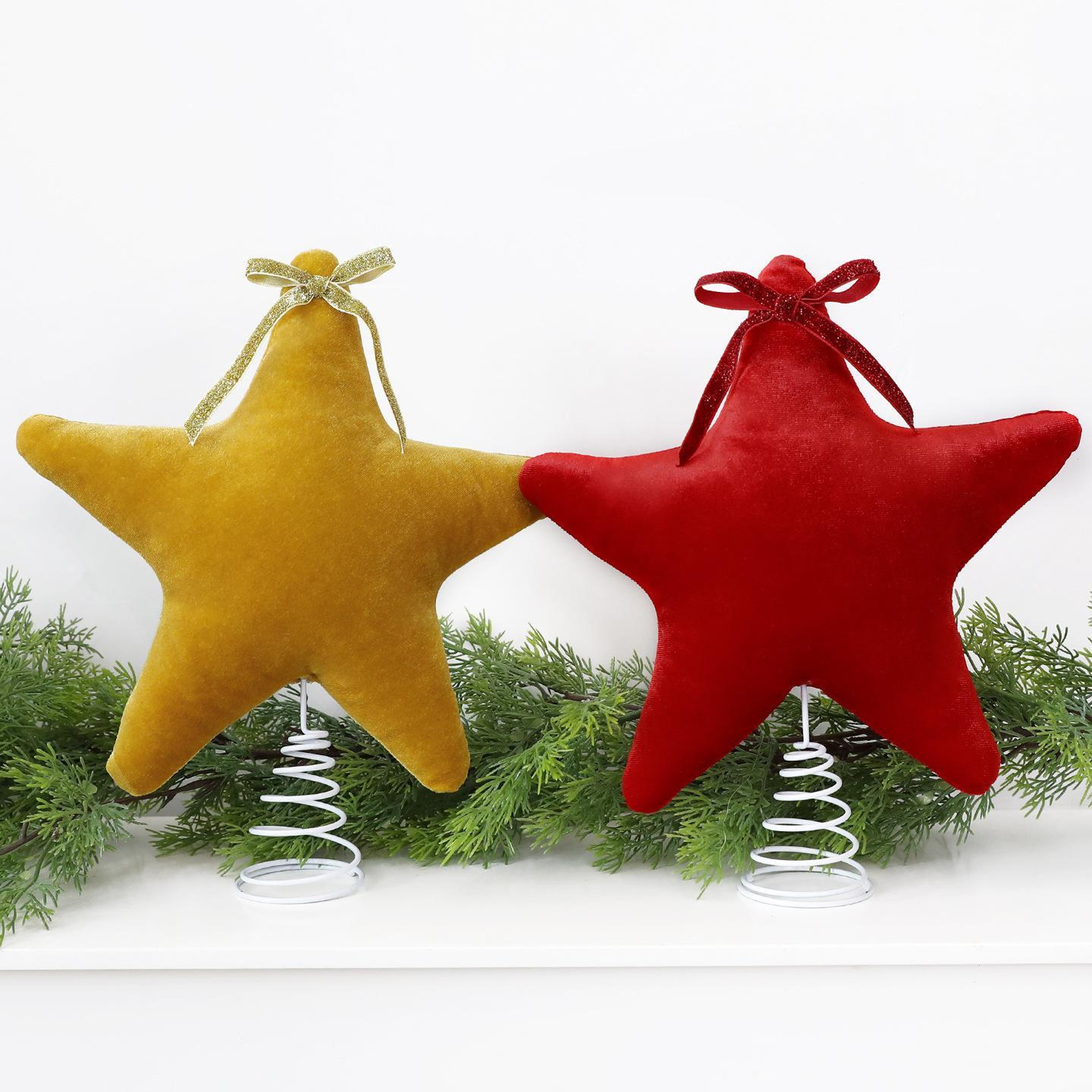 11 Inch Plush Velvet Christmas Tree Star Topper with Bow – view 2