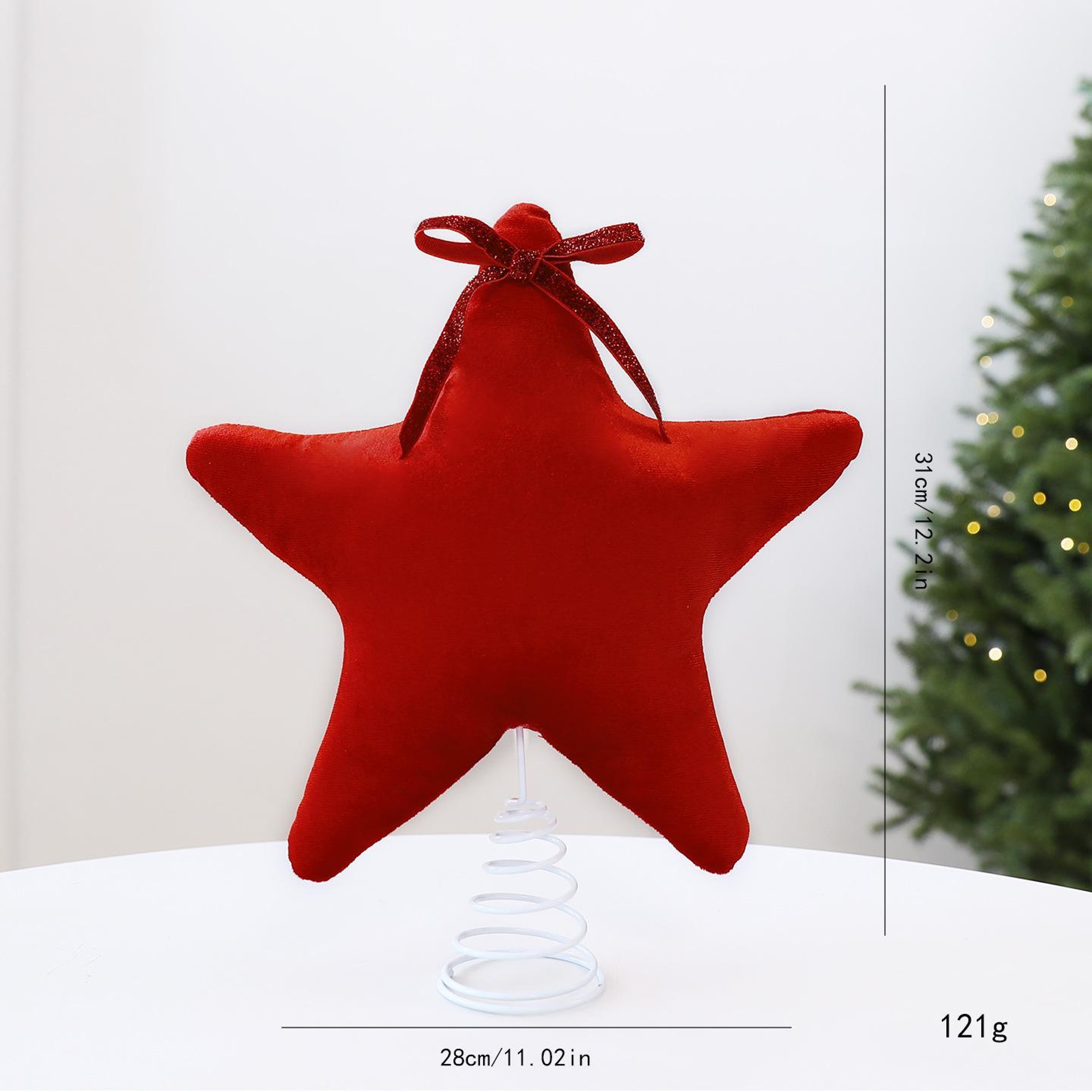11 Inch Plush Velvet Christmas Tree Star Topper with Bow – view 6