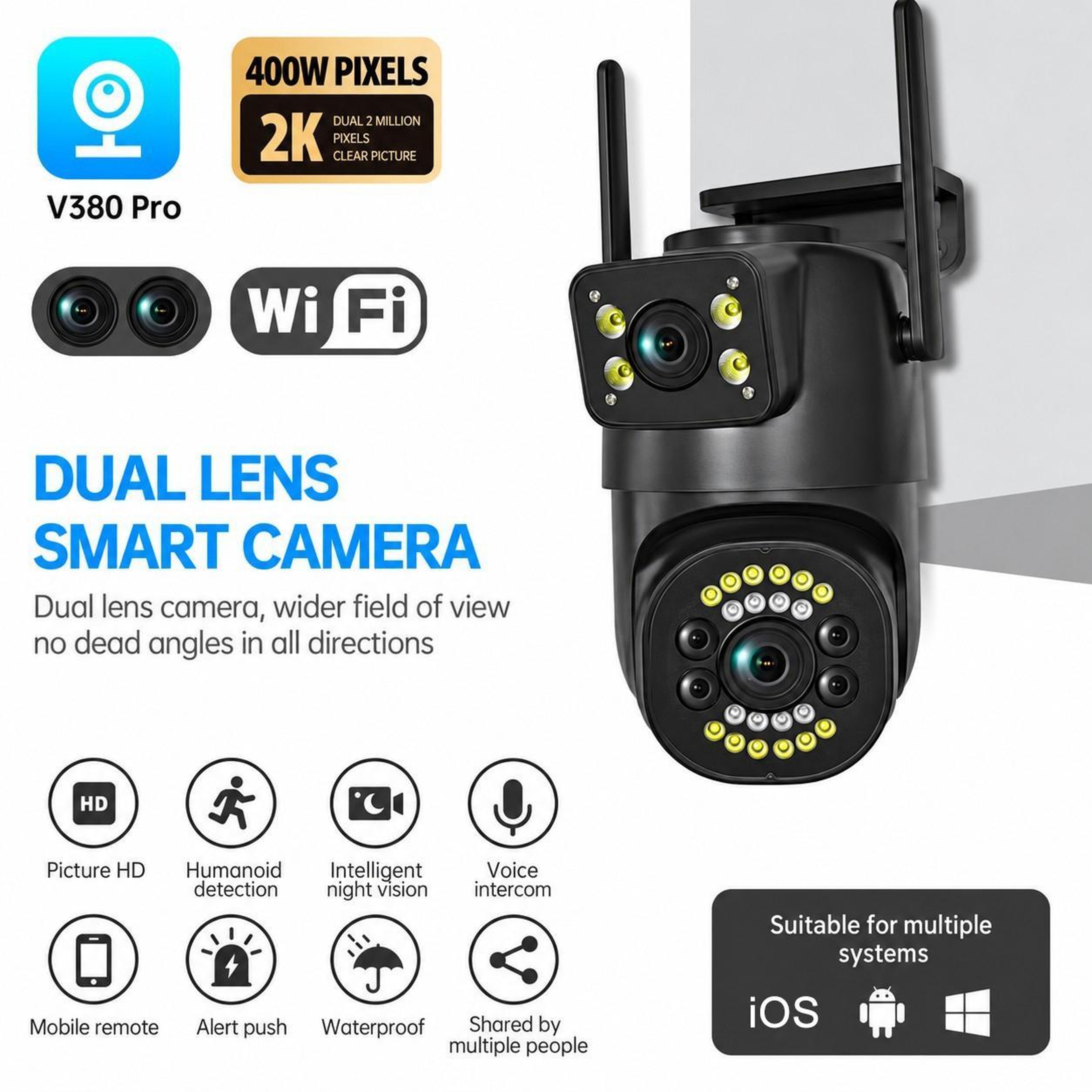Outdoor WiFi Security Camera with Dual Lens 2K HD Video and 360° Panoramic View – view 3