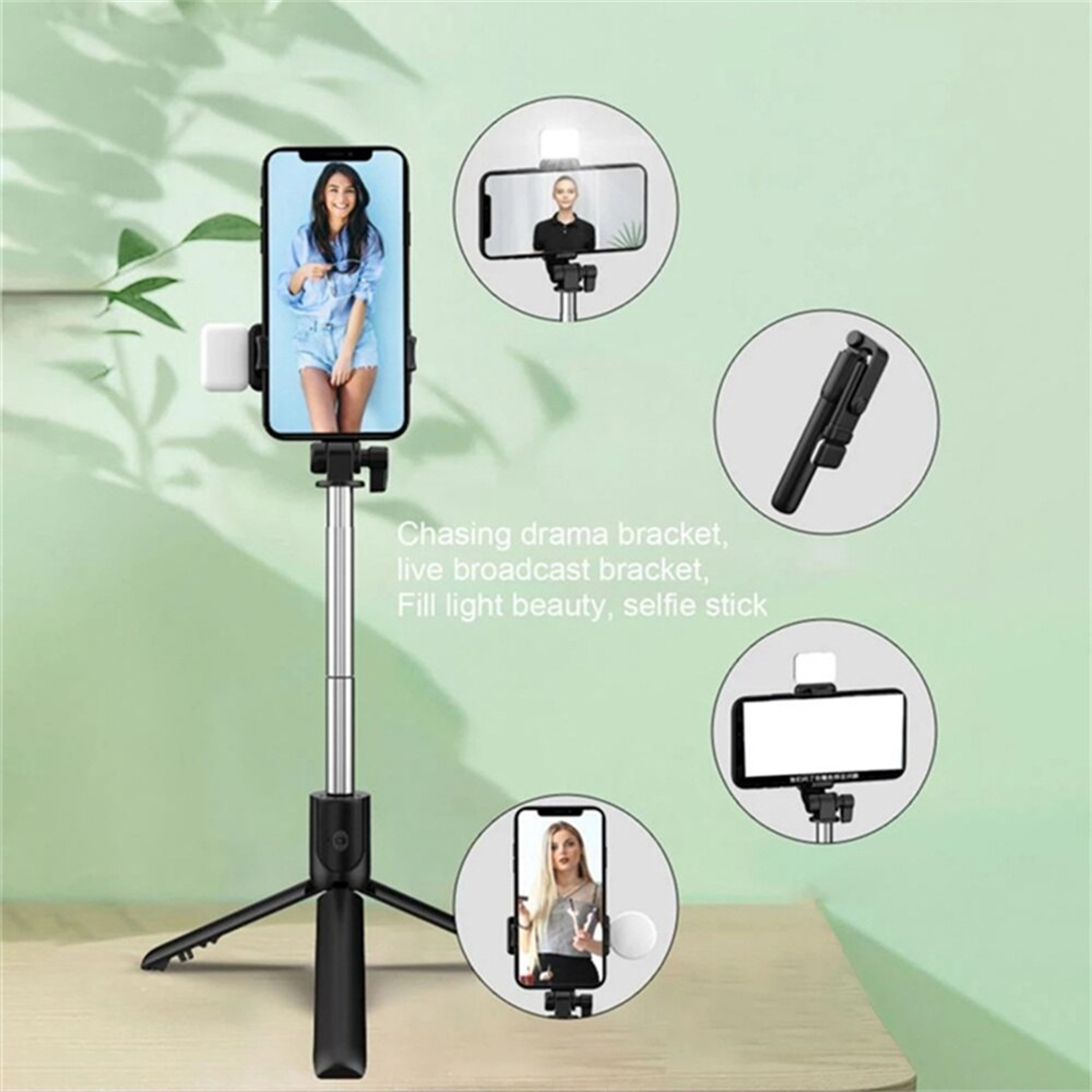 Portable Bluetooth Selfie Stick Tripod with Fill Light and Wireless Remote – view 6