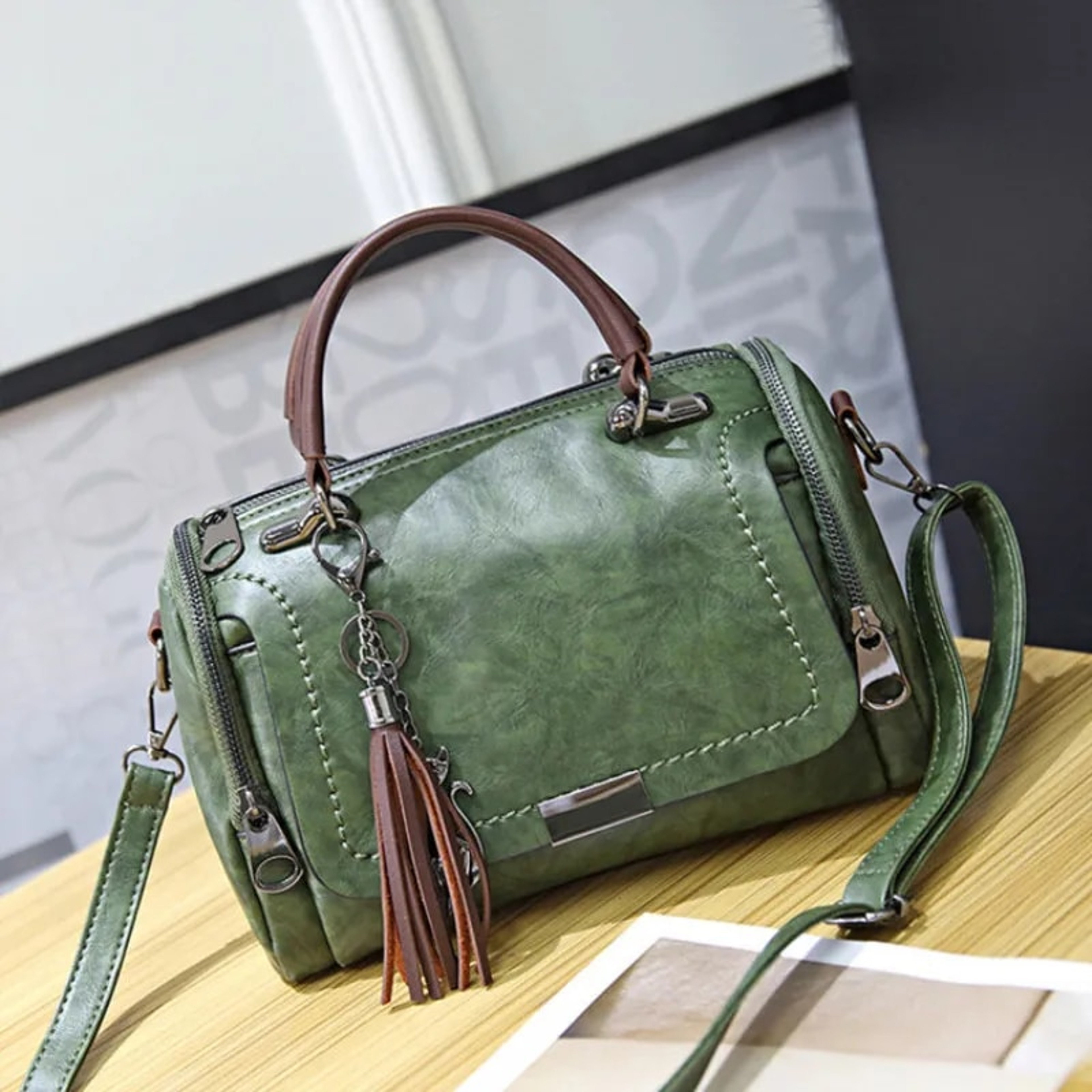 Women Large Capacity Tassel Shoulder Bag Convertible Crossbody Boston Handbag – view 9