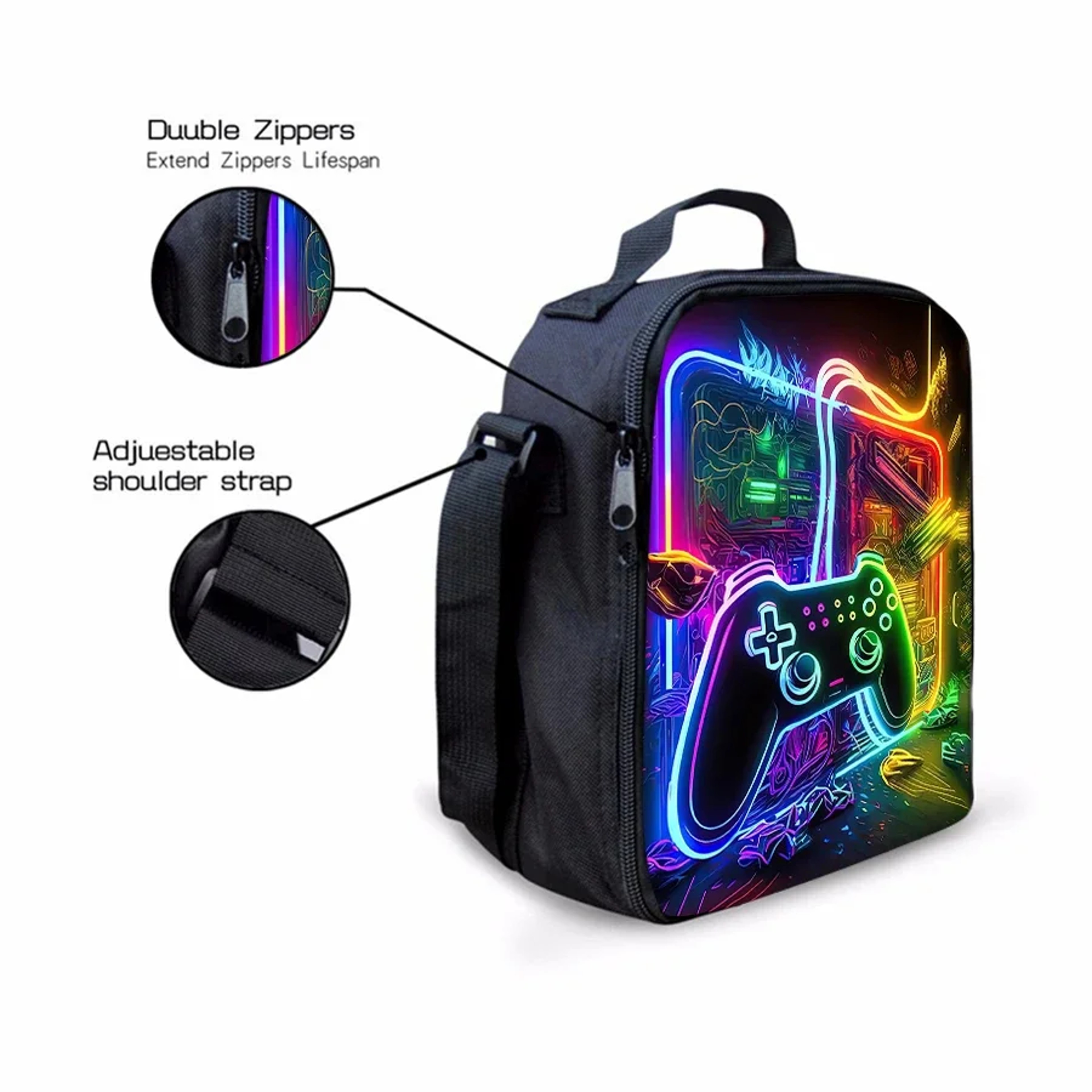 GamePad Kids Lunch Bag with Shoulder Strap Cartoon Bento Bag for School and Picnics – view 5