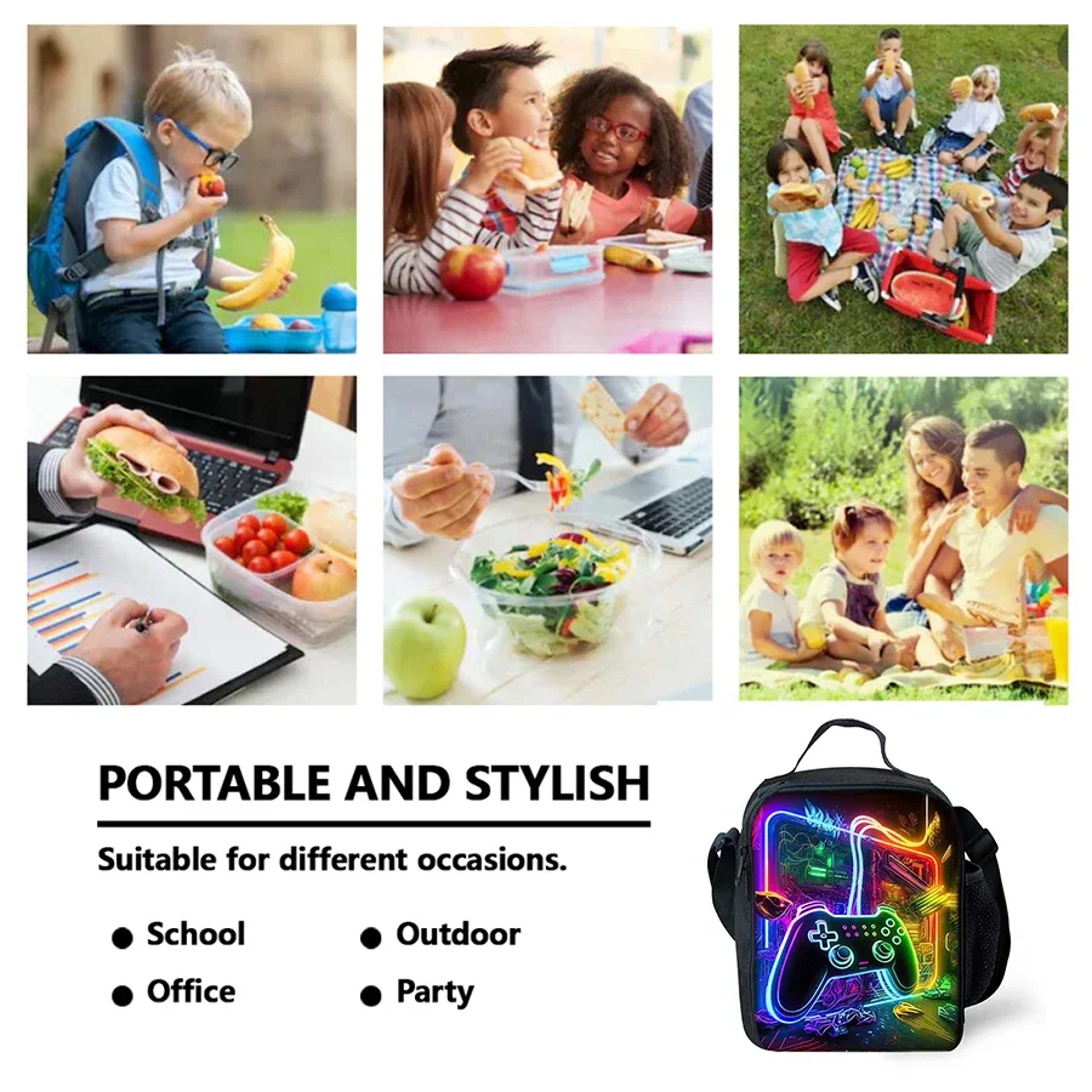 GamePad Kids Lunch Bag with Shoulder Strap Cartoon Bento Bag for School and Picnics – view 7