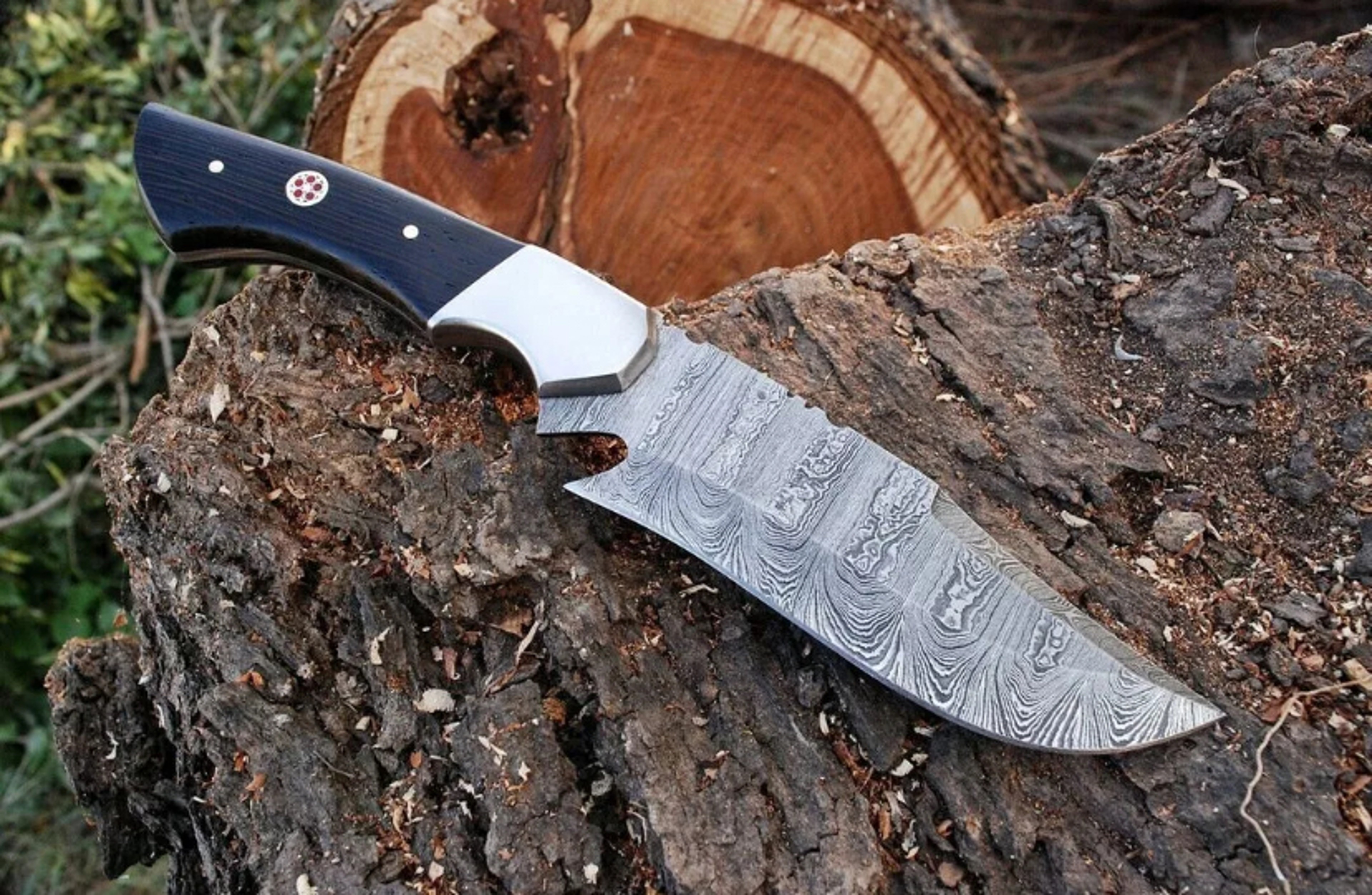 Custom Handmade 9" Damascus Steel Hunting Skinner Knife Camping Survival Knife With Leather Sheath – view 2