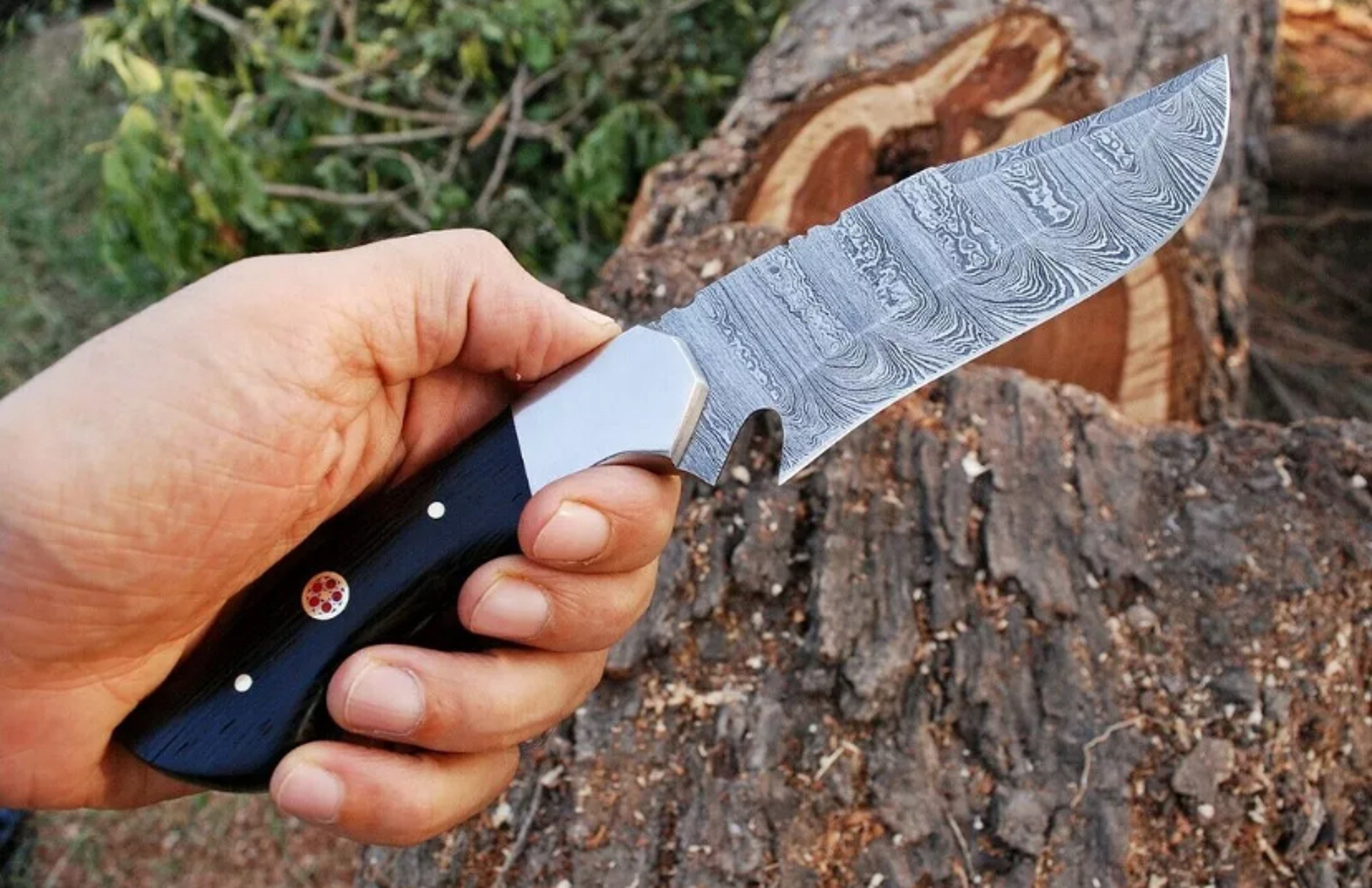 Custom Handmade 9" Damascus Steel Hunting Skinner Knife Camping Survival Knife With Leather Sheath – view 3