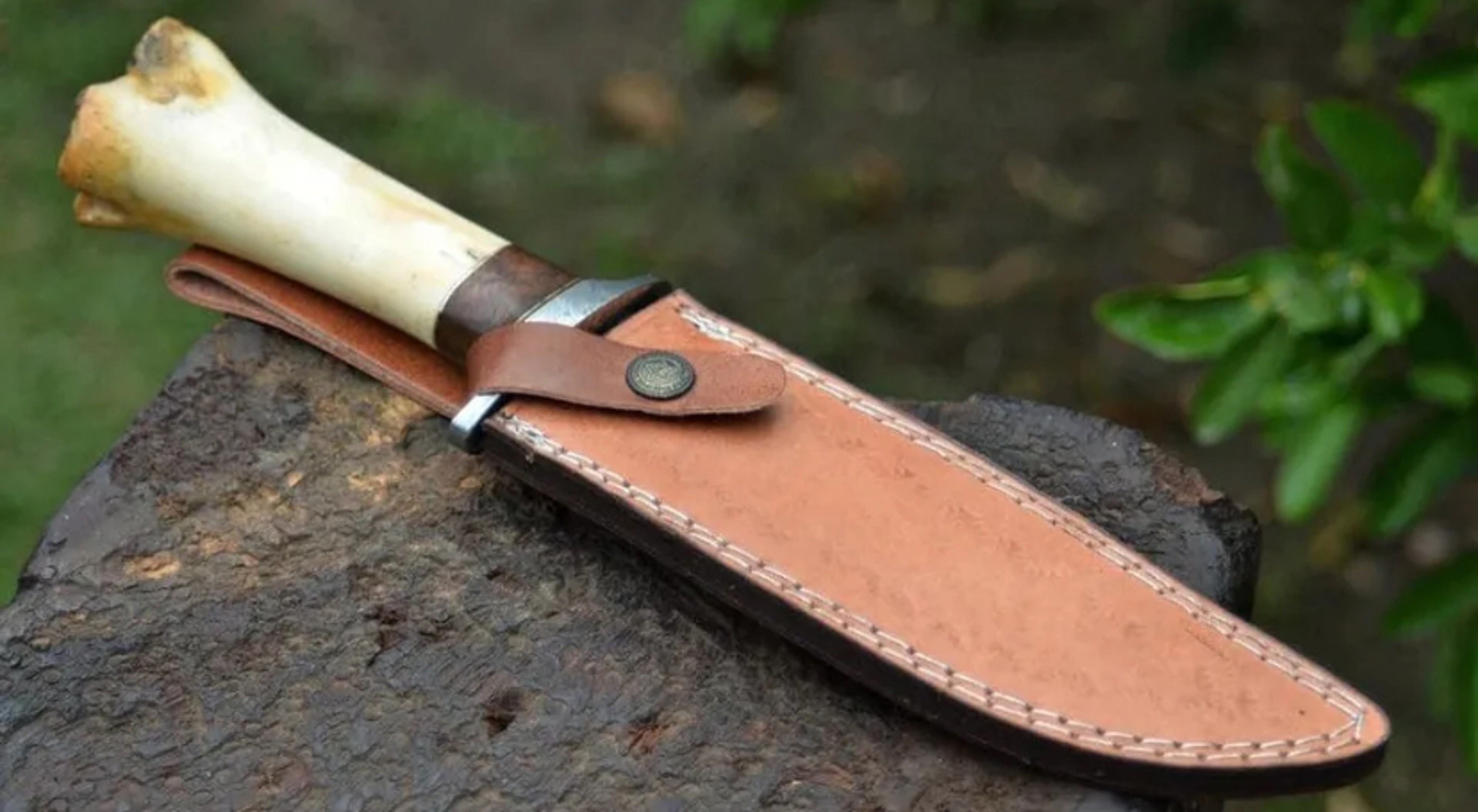 Devotion Edge Custom Handmade Damascus Steel Camel Bone Handle Hunting Bowie Knife with Sheath – view 7