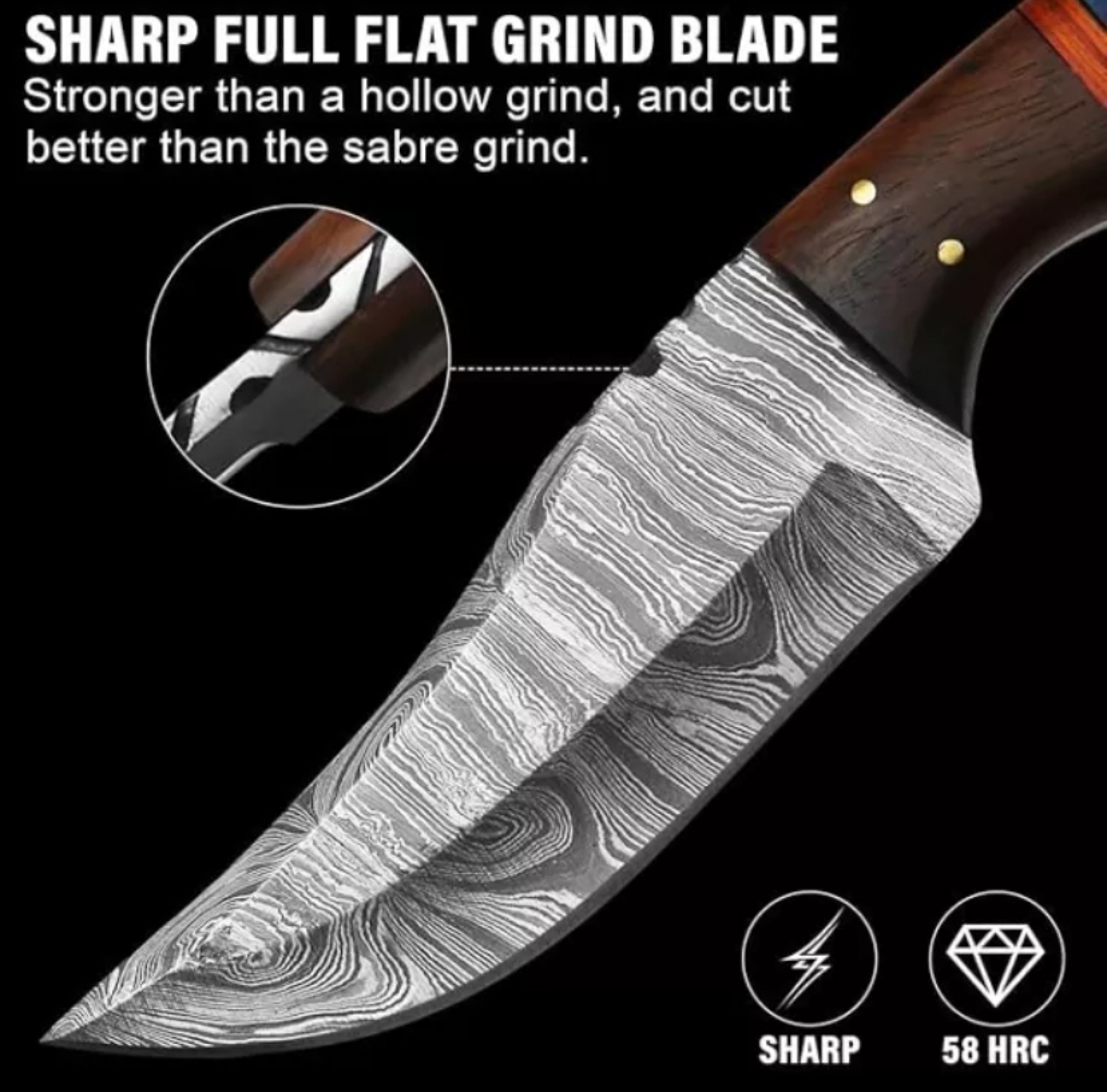 Handmade Damascus Hunting Knife Fixed Blade Camping Survival Skinning Knives With Leather Sheath – view 4