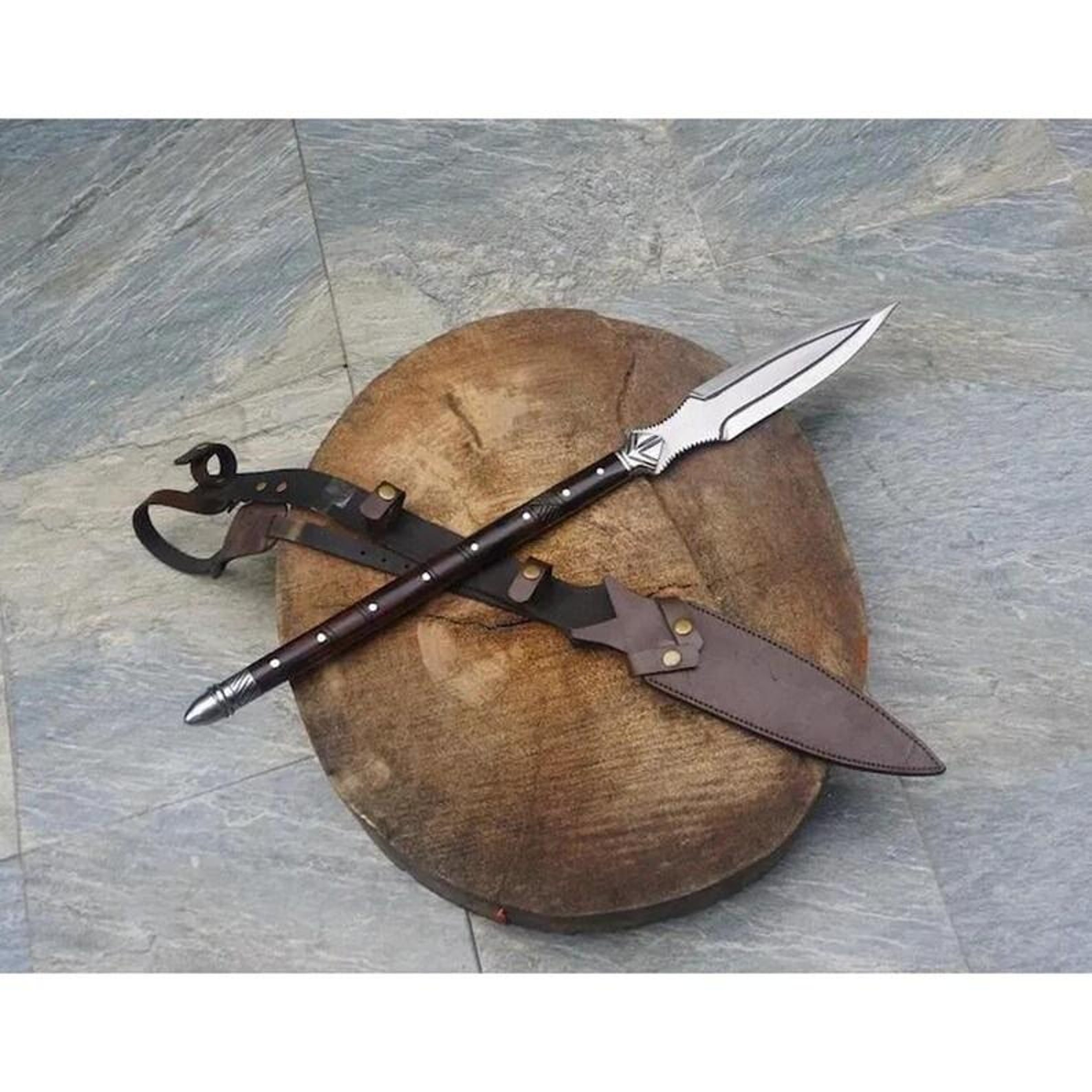 Handcrafted Medieval Leaf Spear With High Carbon Steel Head  Hardwood Shaft  Historical Collector S 2