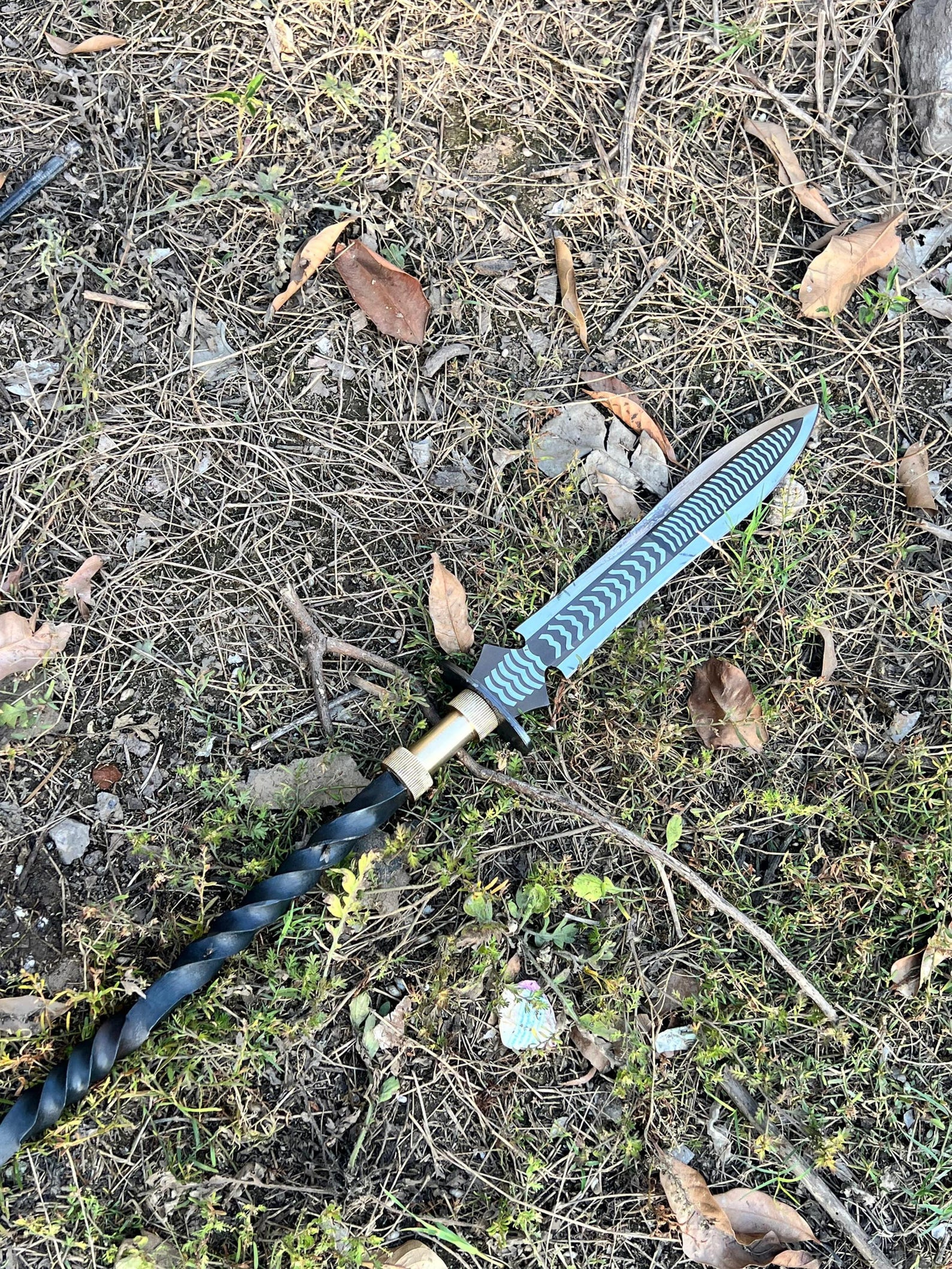 Hand Forged Leaf Blade Spear  Handmade Twisted Shaft Polearm With Engraved Steel Head  Leather Shea 4