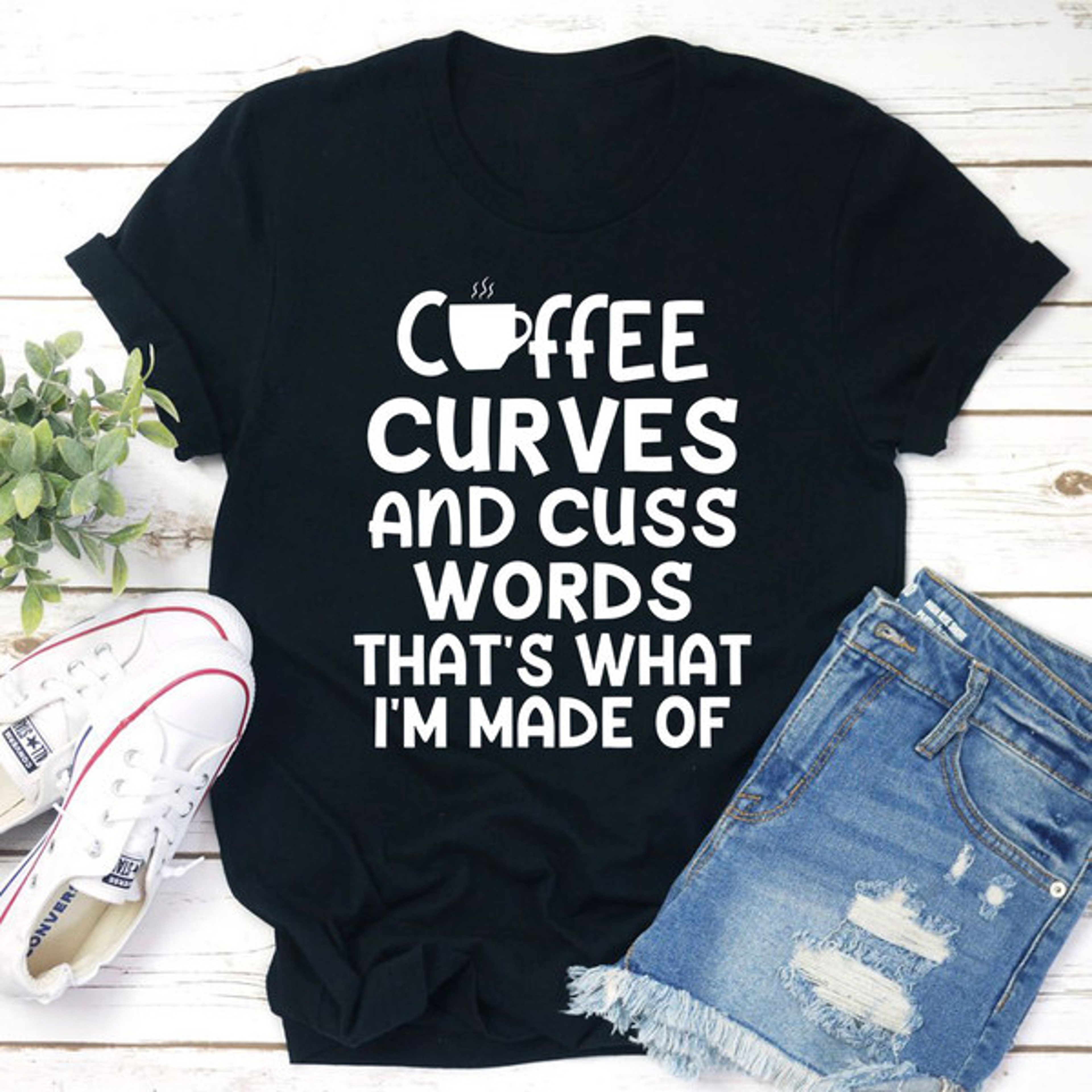 Coffee Curves & Cuss Words T-Shirt – view 3