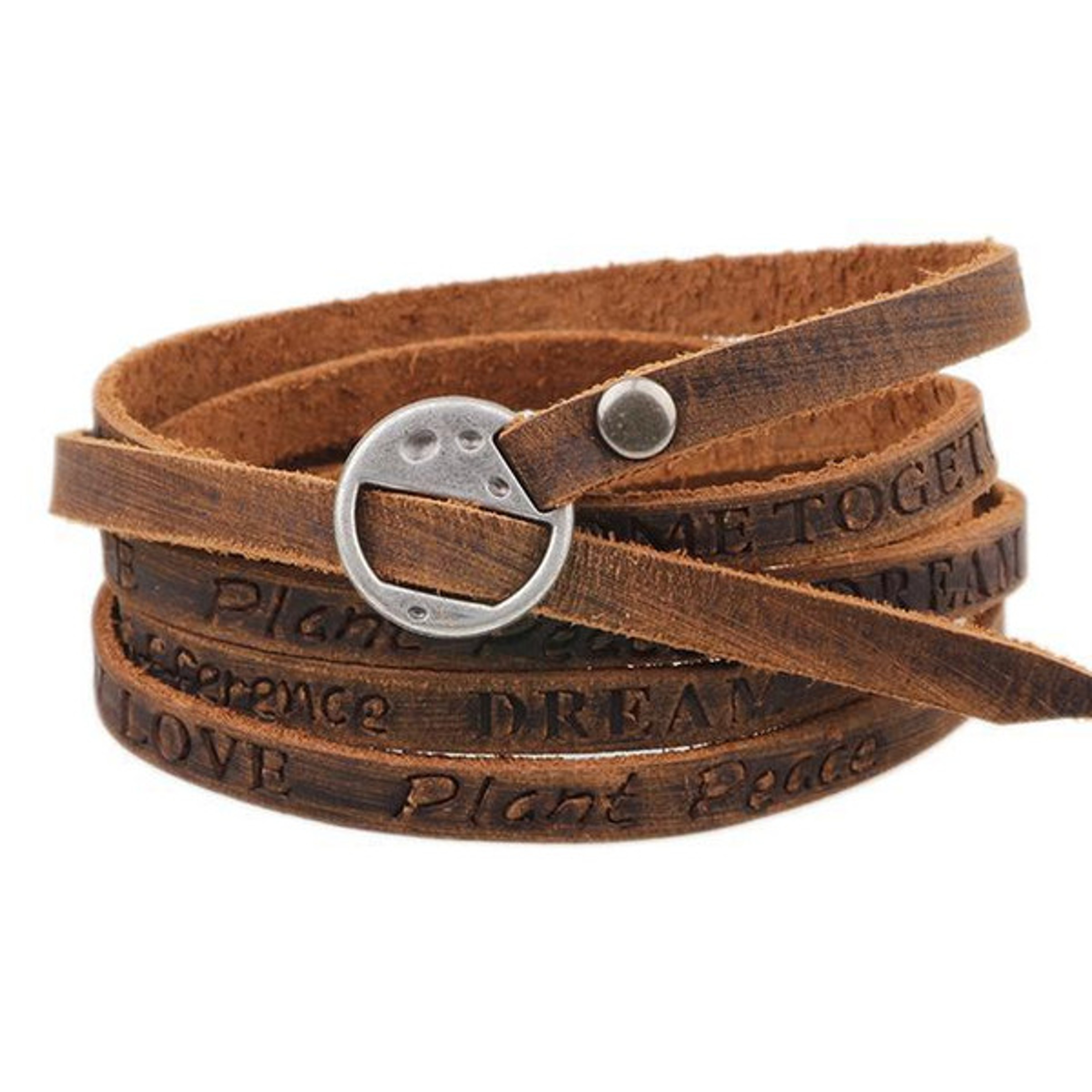 Closeup of mens vintage leather bracelet details