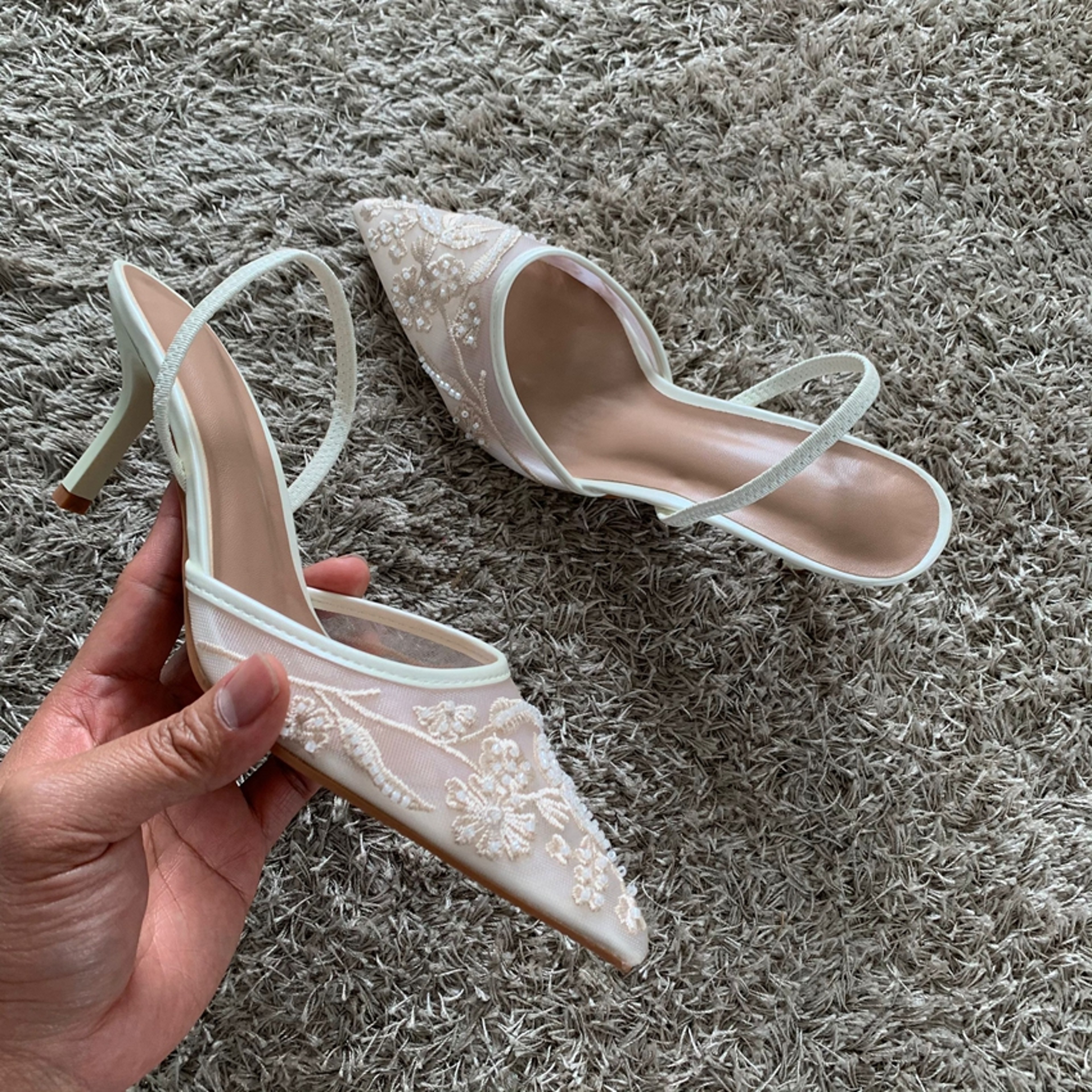 High Heels Women Sandals Mesh Embroidered Elegant Pointed Toe Slingback Party Wedding Bridal Dress Shoes for Women – view 4