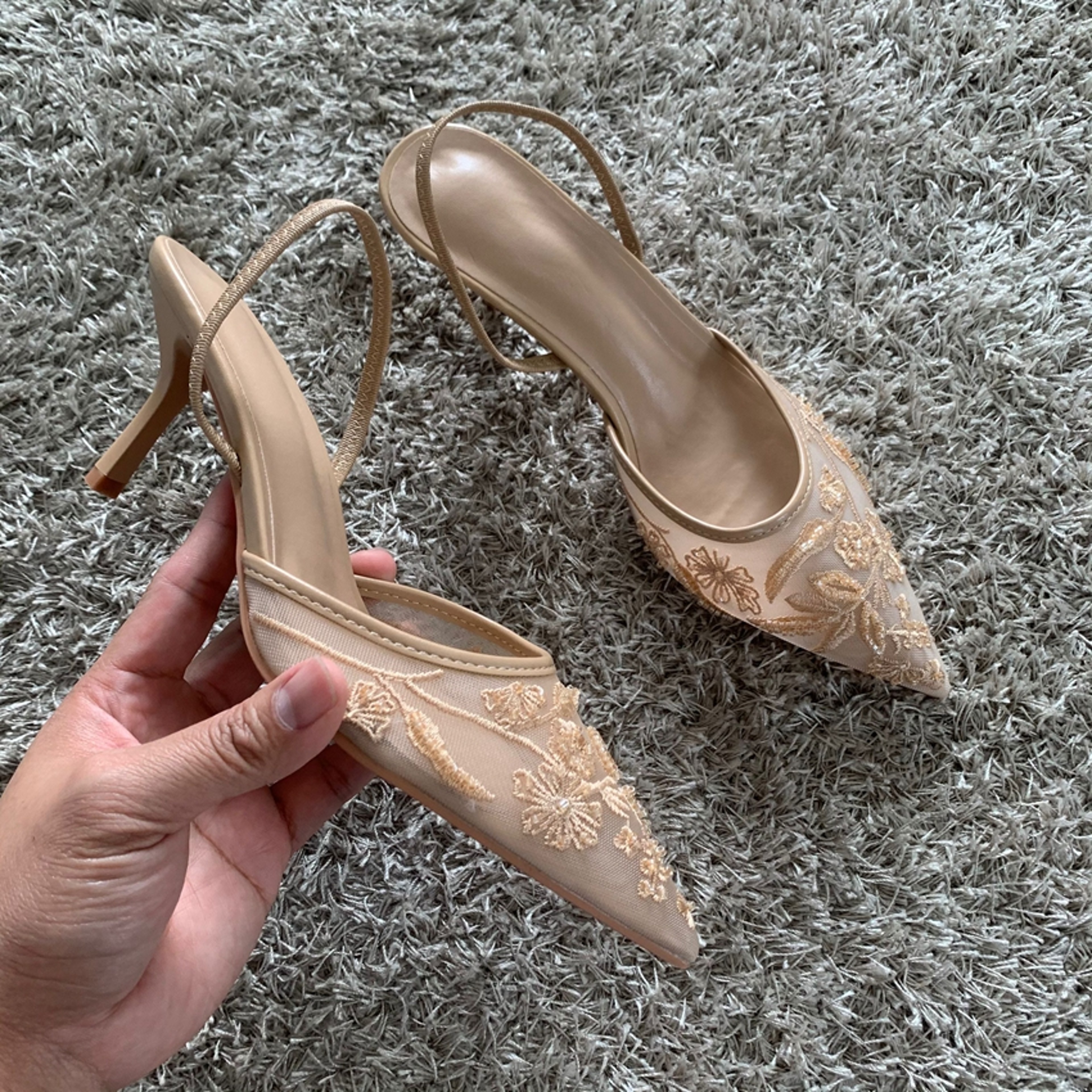 High Heels Women Sandals Mesh Embroidered Elegant Pointed Toe Slingback Party Wedding Bridal Dress Shoes for Women – view 6