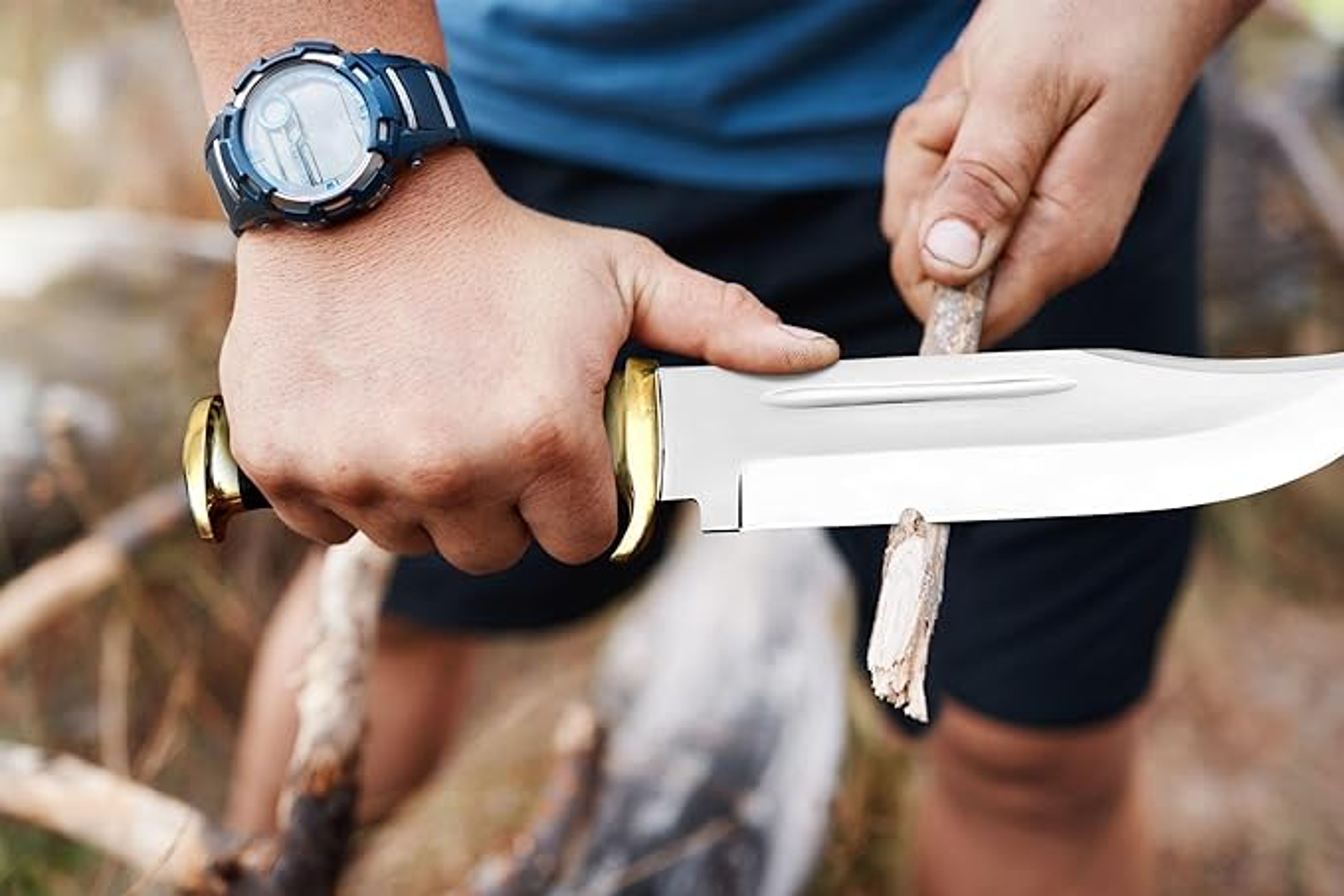 14-inch Bowie Knife, Full tang Fixed Blade Knife with Horn Handle, Hunting Knife with Leather Sheath for Outdoor – view 3