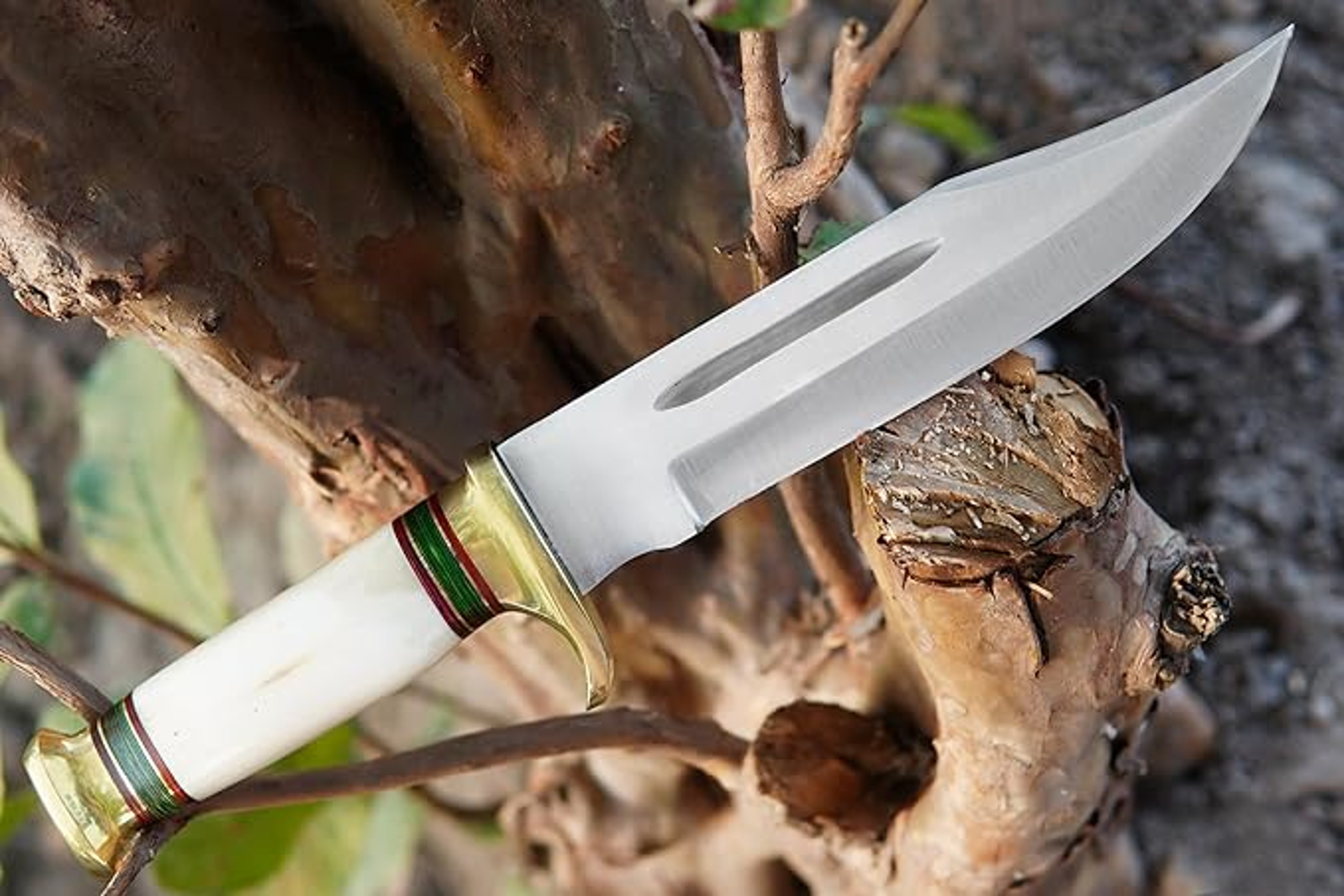 12-inch Bowie Knife, Full-tang Fixed Blade, Wood Handle Hunting Knife with Leather Sheath for Camping – view 2