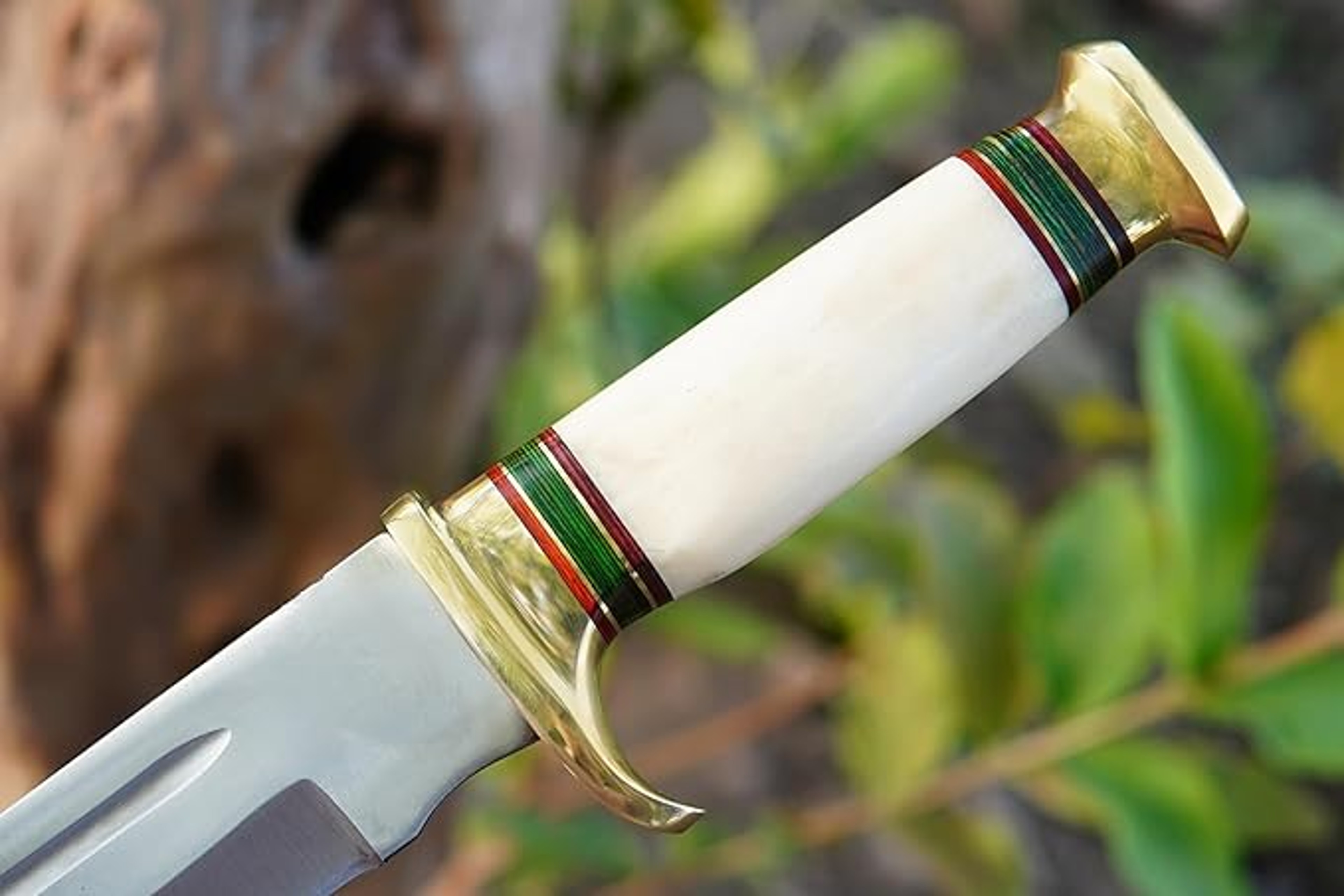 12-inch Bowie Knife, Full-tang Fixed Blade, Wood Handle Hunting Knife with Leather Sheath for Camping – view 3