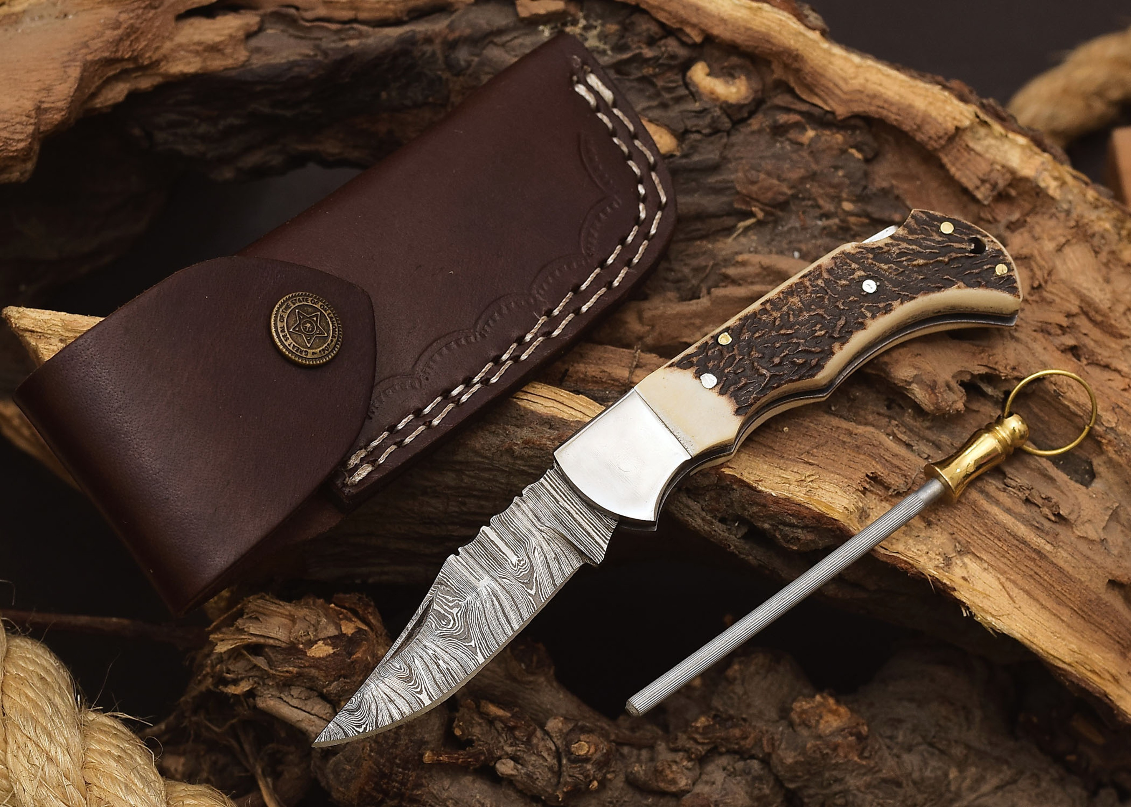 Damascus Pocket Folding Knife Customized Groomsmen Gifts Gift for Husband Dad Handmade 6.5'" Knife for Outdoor – view 1