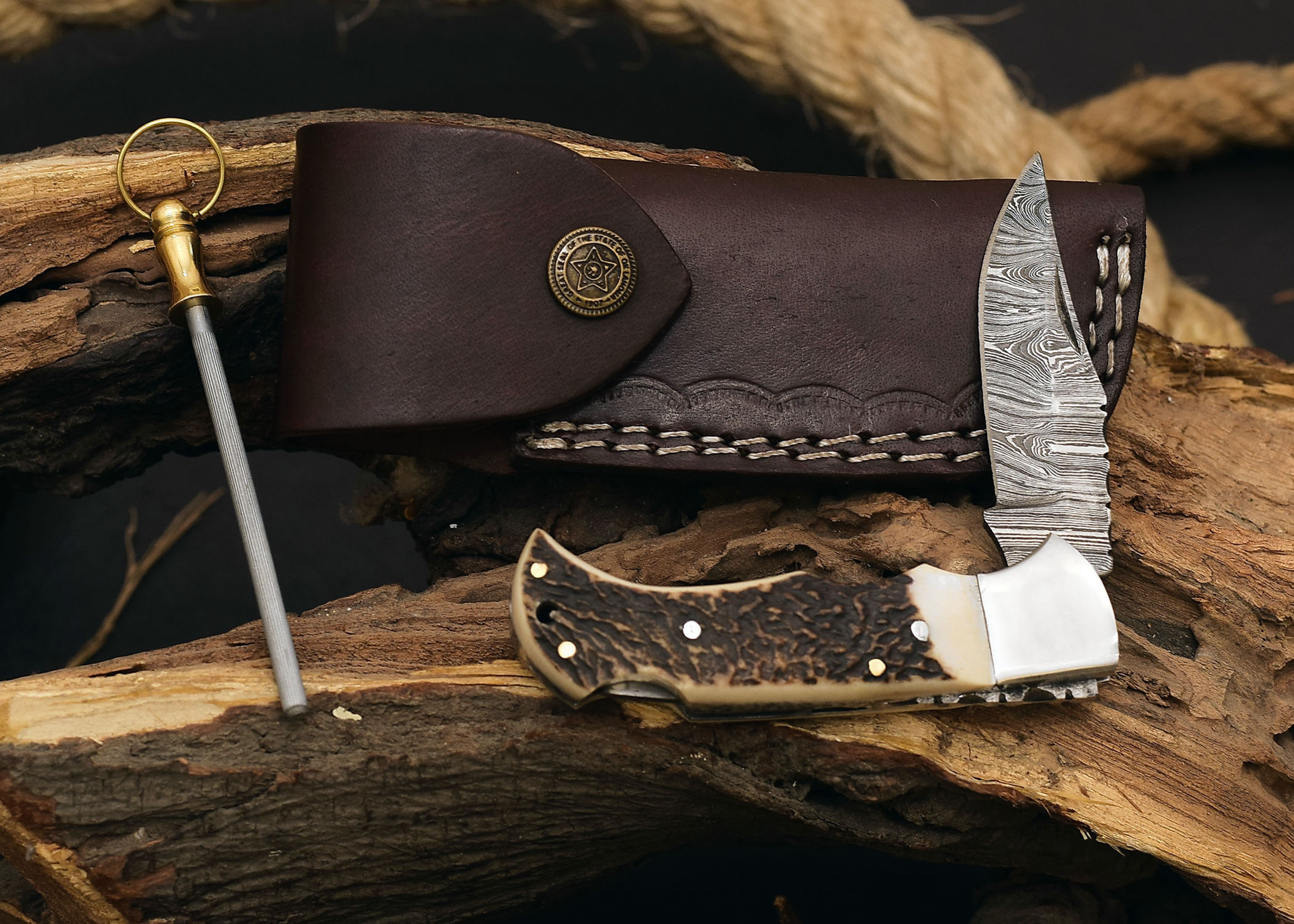 Damascus Pocket Folding Knife Customized Groomsmen Gifts Gift for Husband Dad Handmade 6.5'" Knife for Outdoor – view 4