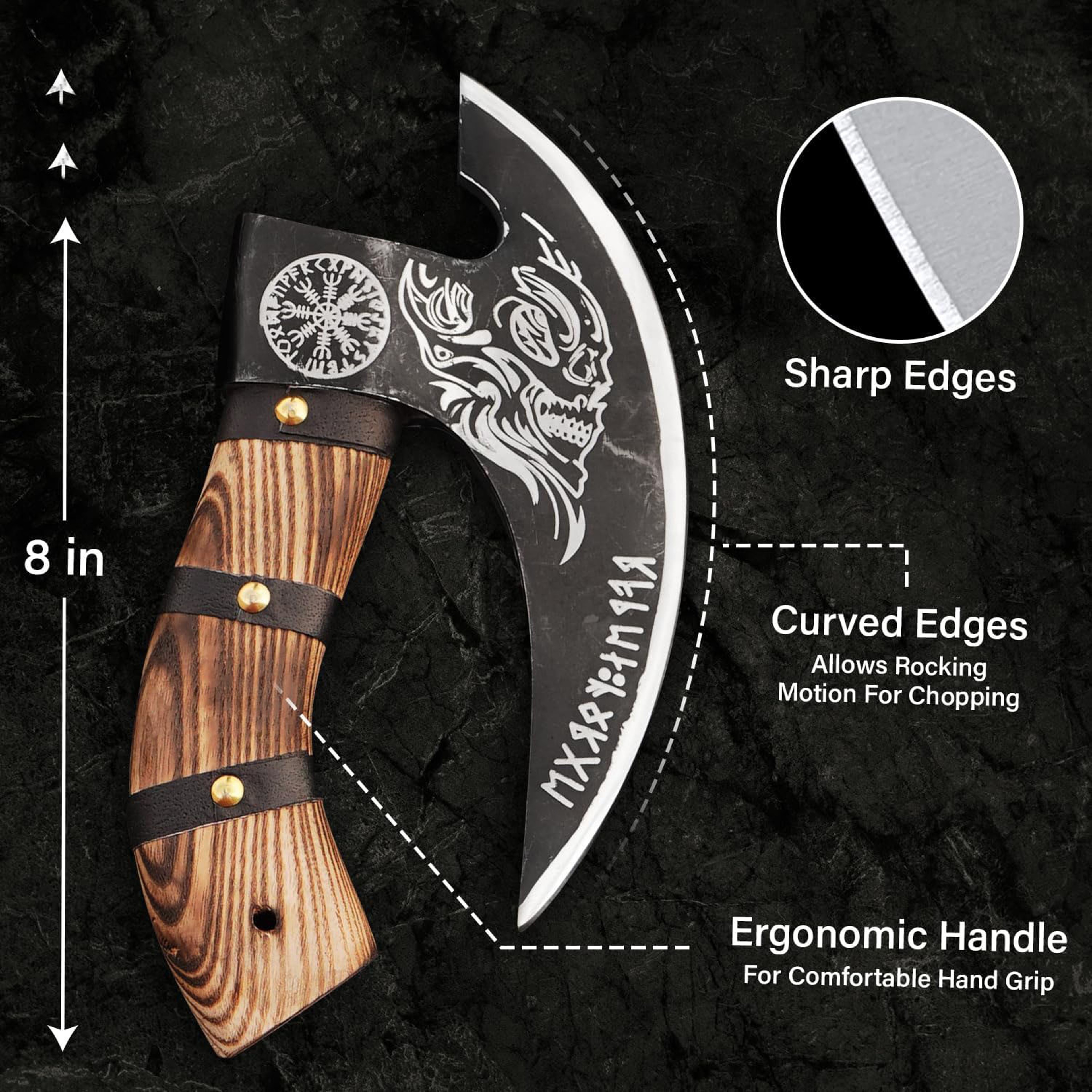 11" Pizza cutter 10" Cutting Blade with Carbon Steel, Leather Sheath Viking Style. Chopping Multi Purpose Cutter – view 4
