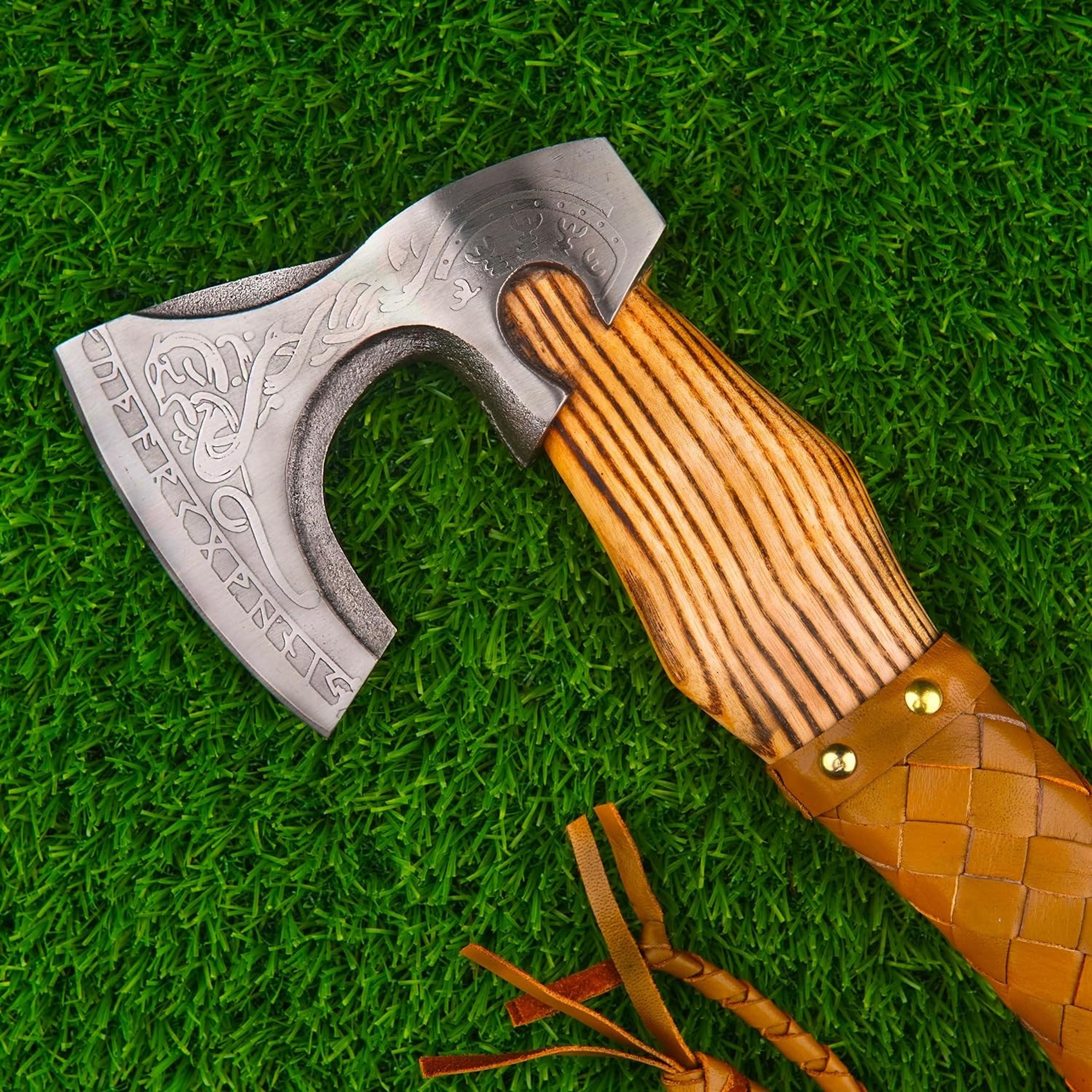 Viking Axe The Ragnar Lothbrok Real, and Custom Crafted with Leather Sheath Carbon Steel Camping,Hiking – view 3