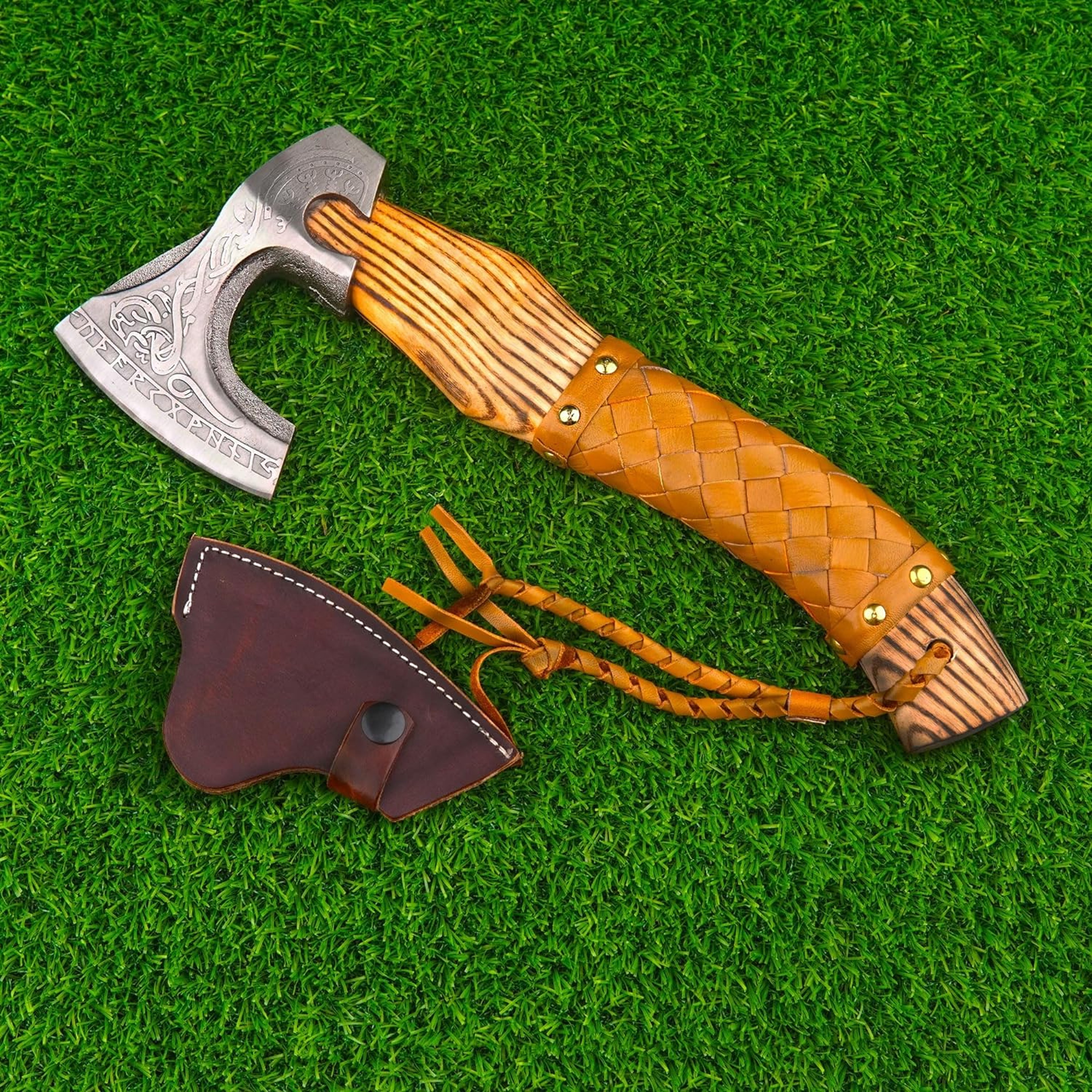 Viking Axe The Ragnar Lothbrok Real, and Custom Crafted with Leather Sheath Carbon Steel Camping,Hiking – view 4