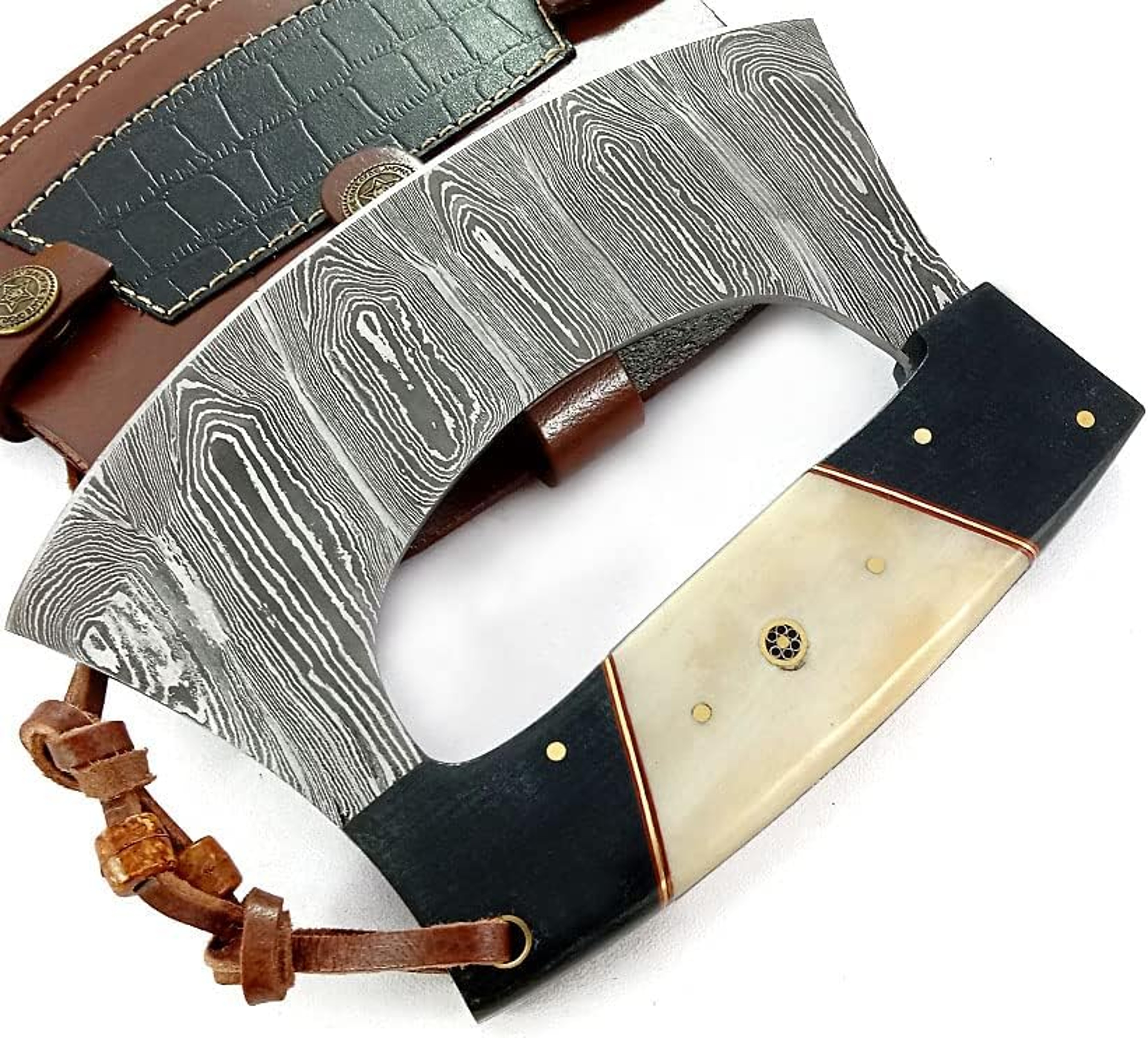 Damascus Steel alaskan Ulu Knife Fixed Blade knife for Chopping Boning Slicing Cutting with Leather Sheath – view 6