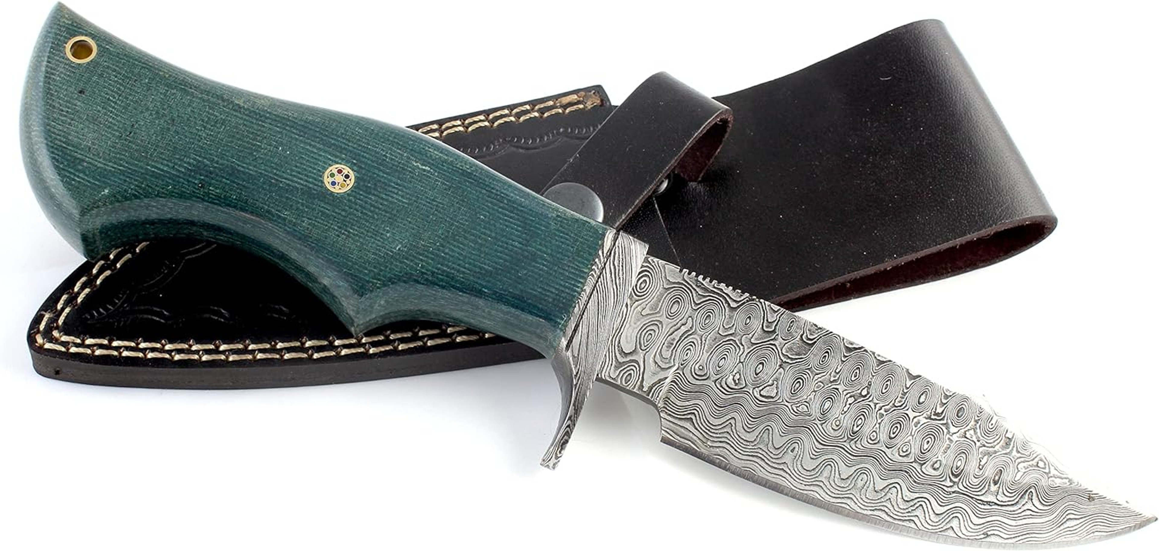 Damascus Knife with Leather Sheath Fixed Blade Hunting Knives for Men Perfect for Survival Hunting – view 2