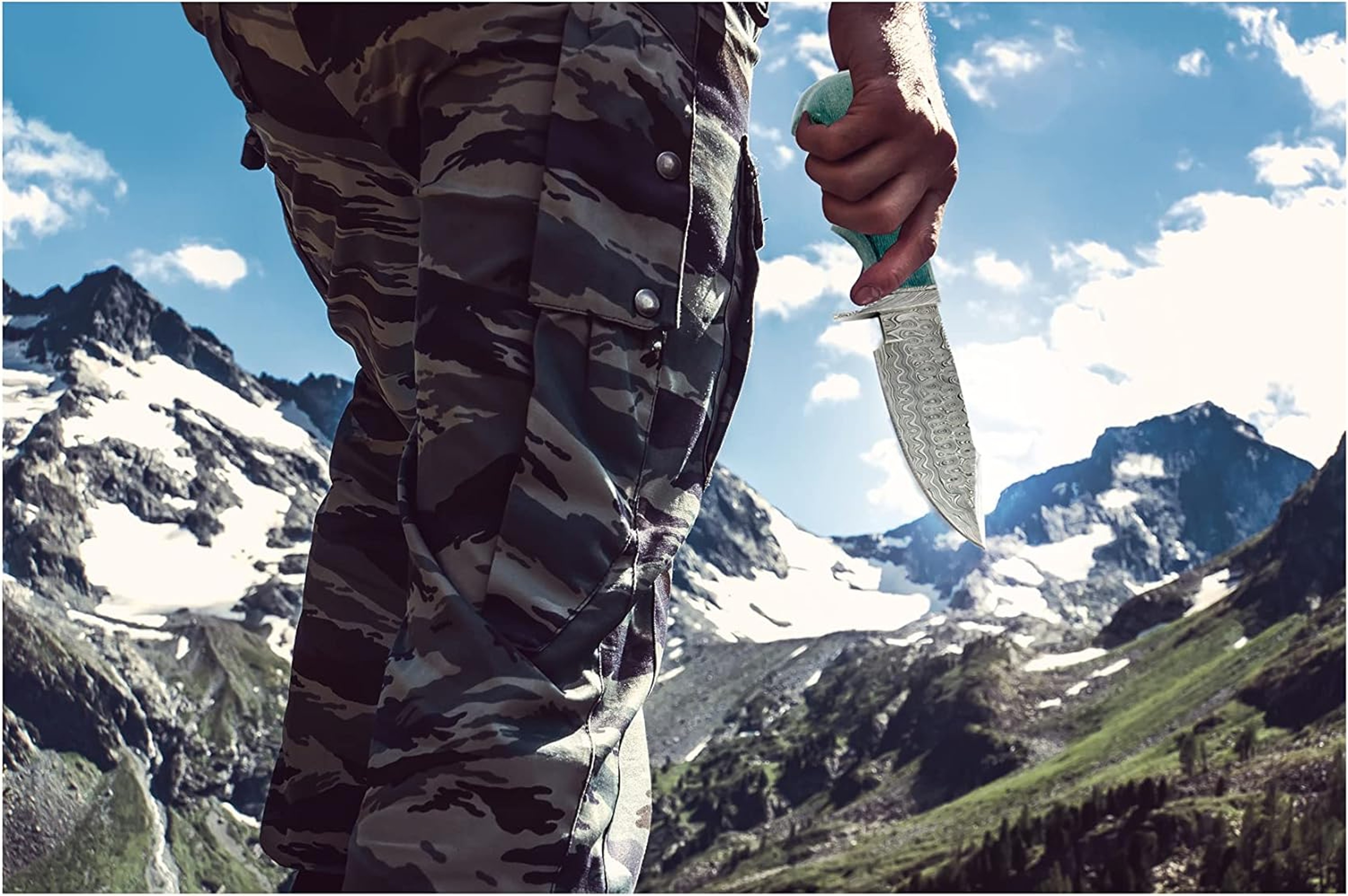 Damascus Knife with Leather Sheath Fixed Blade Hunting Knives for Men Perfect for Survival Hunting – view 3