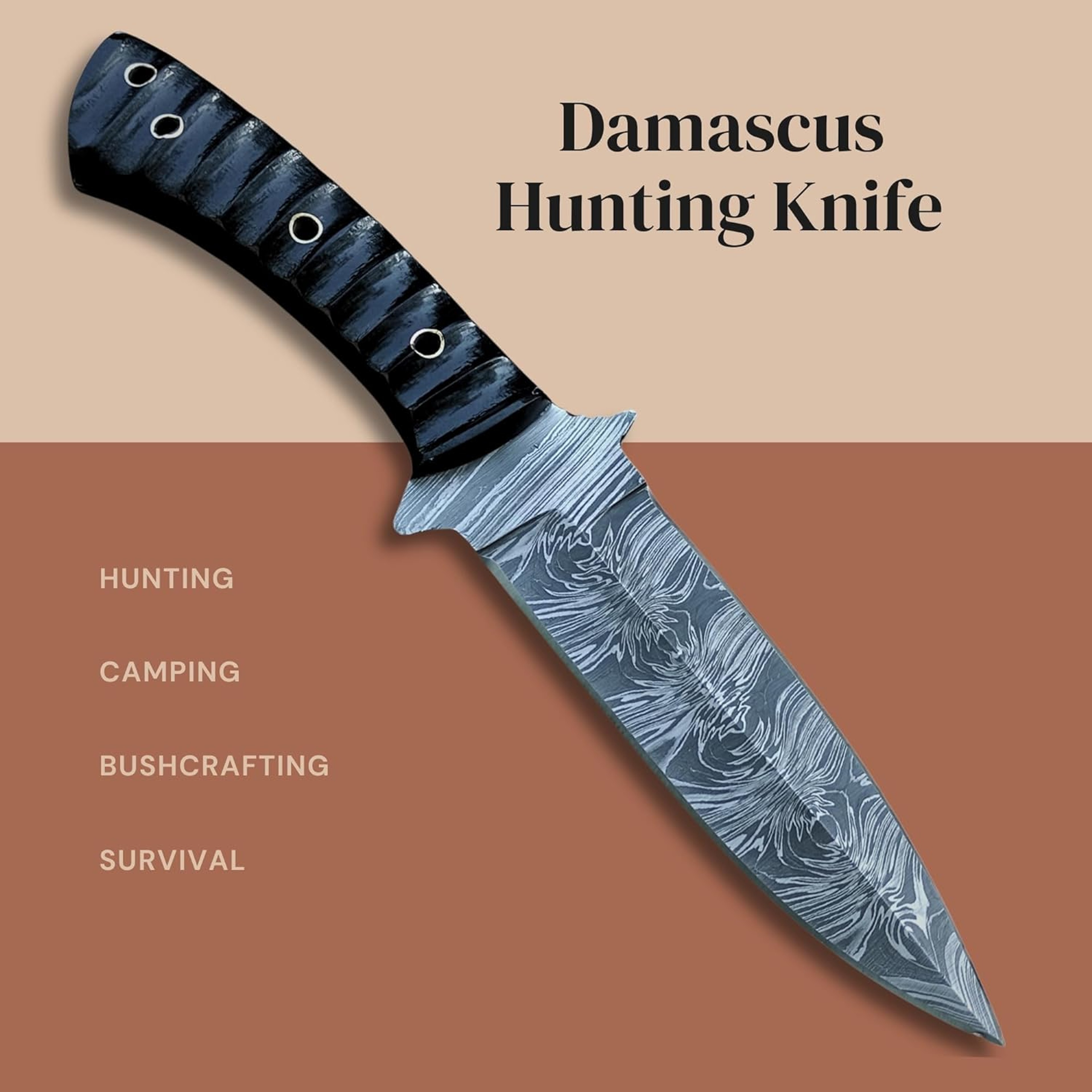 10 Inch Handmade Damascus Hunting Knife Double Edge Full Tang Fixed Blade Bowie Knife With Sheath – view 3