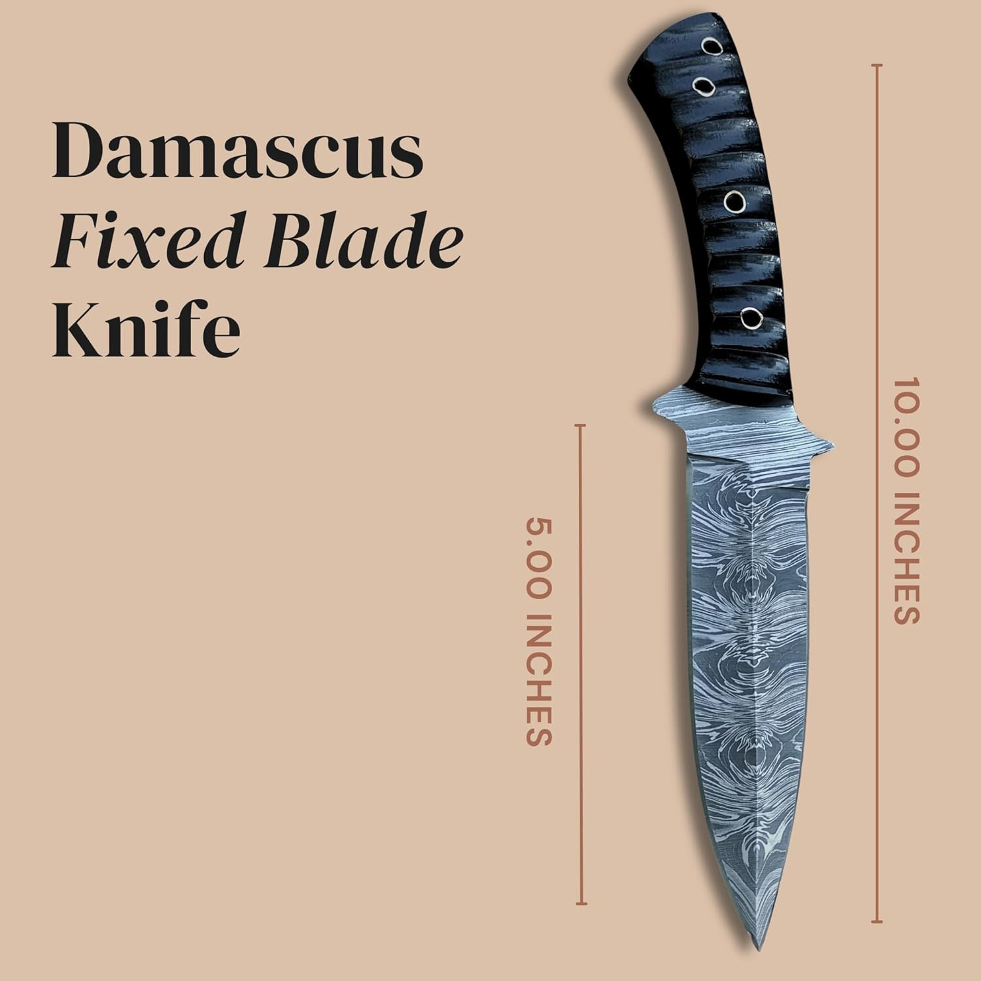 10 Inch Handmade Damascus Hunting Knife Double Edge Full Tang Fixed Blade Bowie Knife With Sheath – view 4