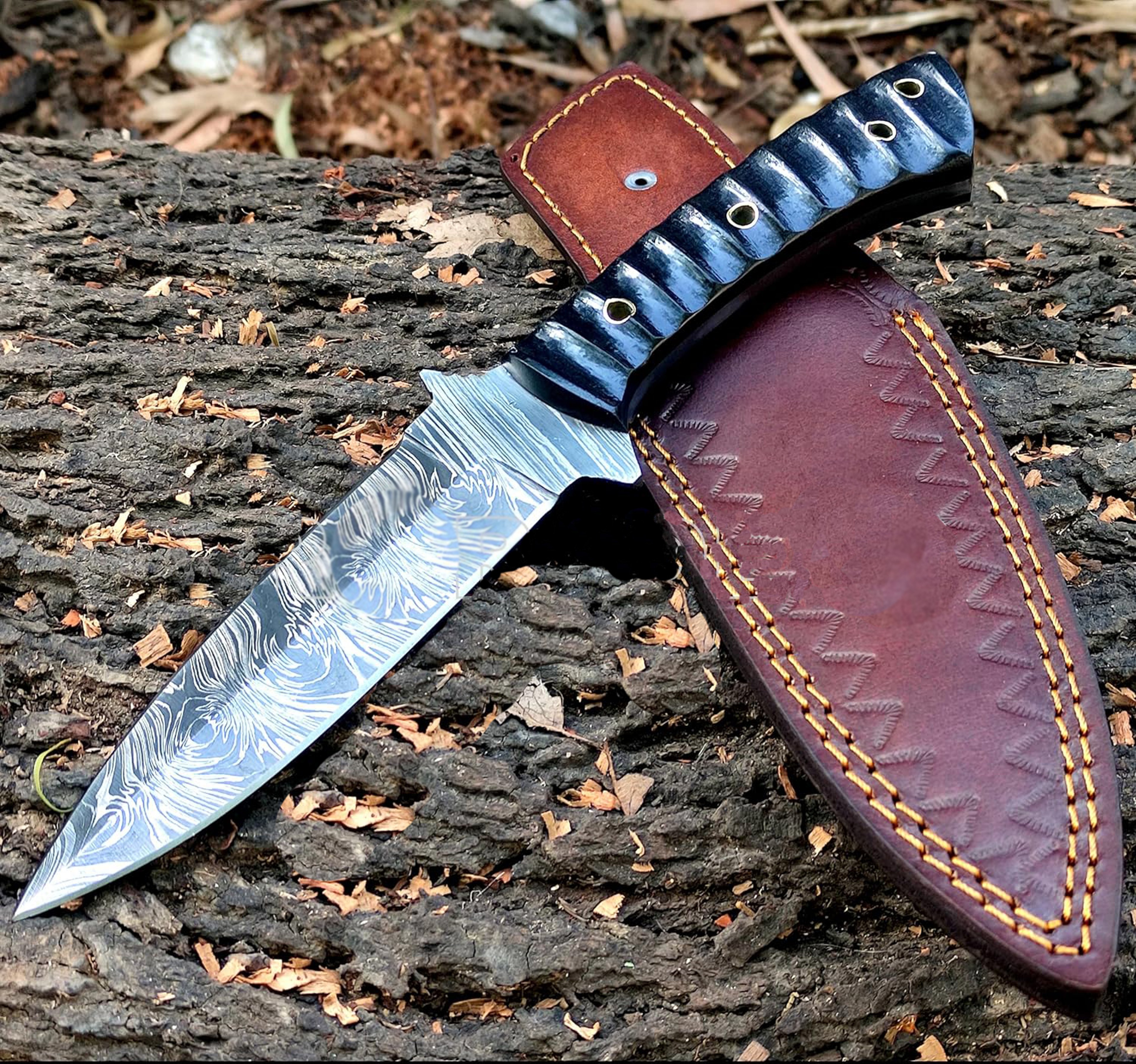 10 Inch Handmade Damascus Hunting Knife Double Edge Full Tang Fixed Blade Bowie Knife With Sheath – view 5