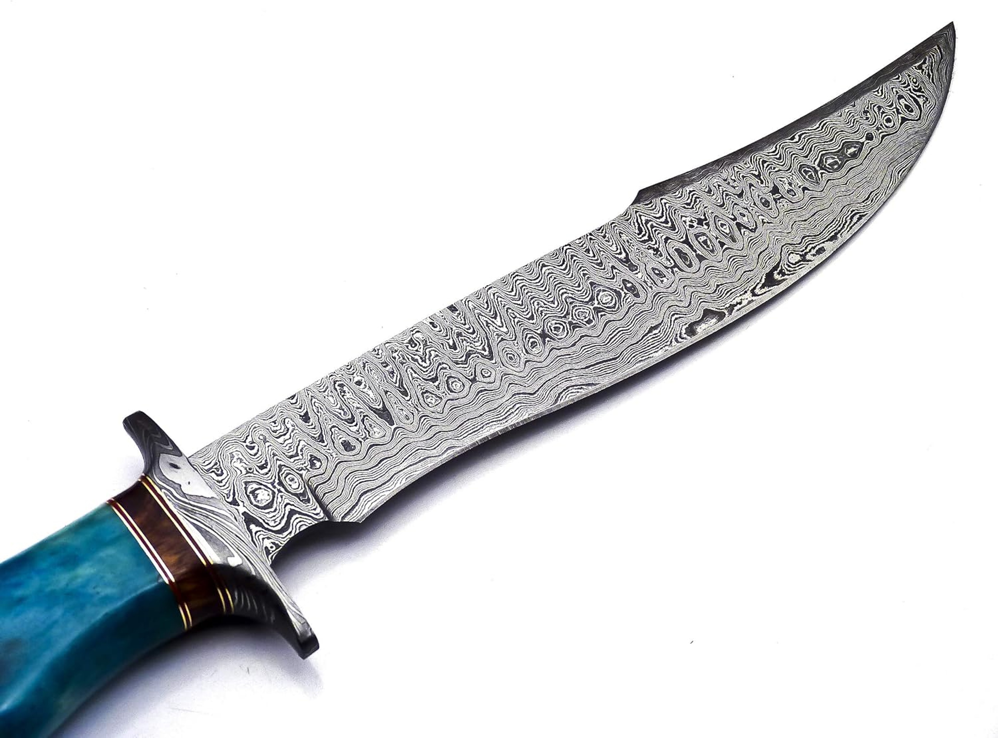 Handmade Damascus Steel 15 Inches Bowie Knife Solid Marindi Wood and Bull Horn Bone Handle With Leather Sheath – view 3