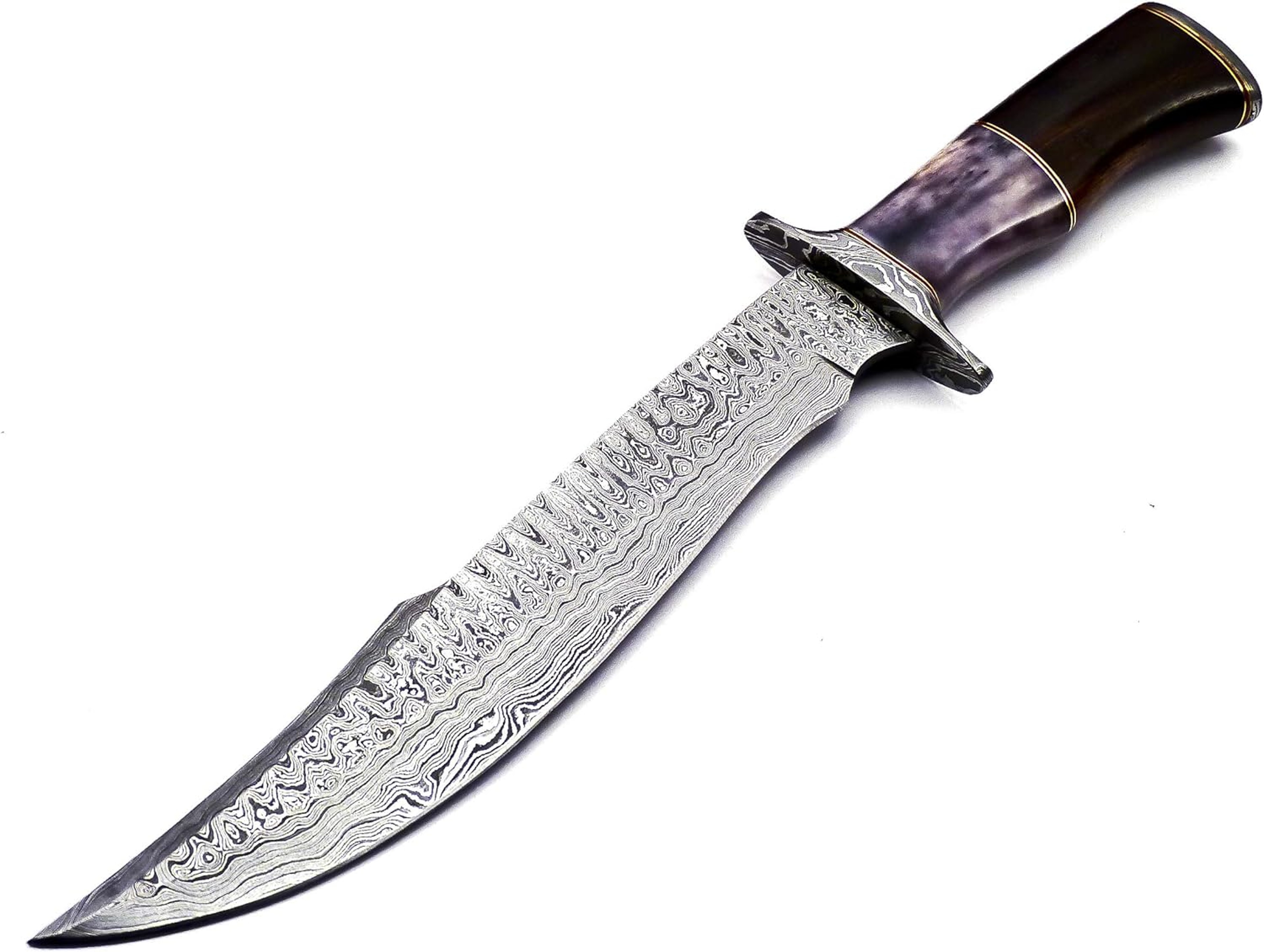 Handmade Damascus Steel Fixed Blade Bowie Knife with Leather Sheath Full Tang Multipurpose Knife Outdooor Camping – view 2