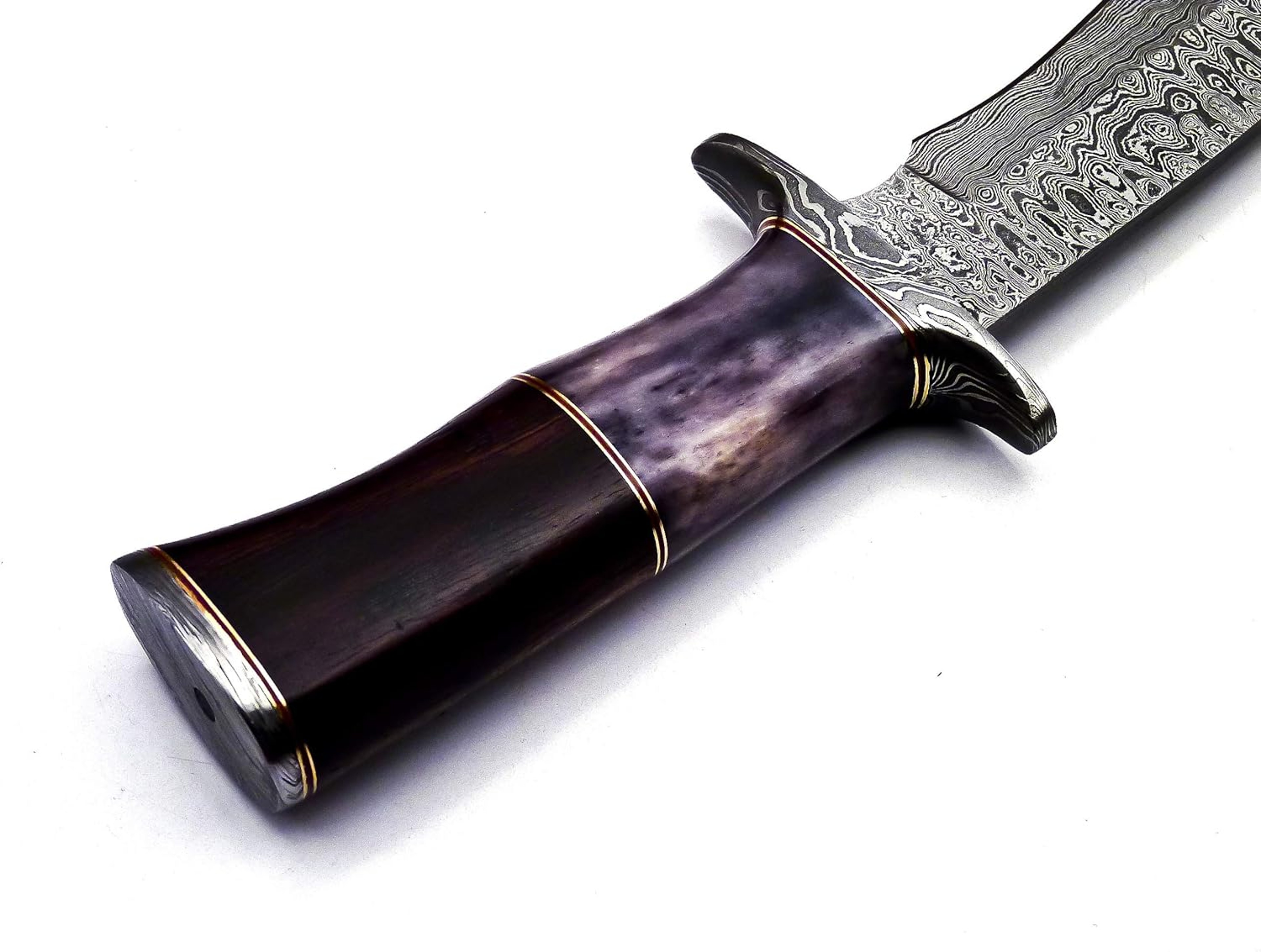 Handmade Damascus Steel Fixed Blade Bowie Knife with Leather Sheath Full Tang Multipurpose Knife Outdooor Camping – view 3