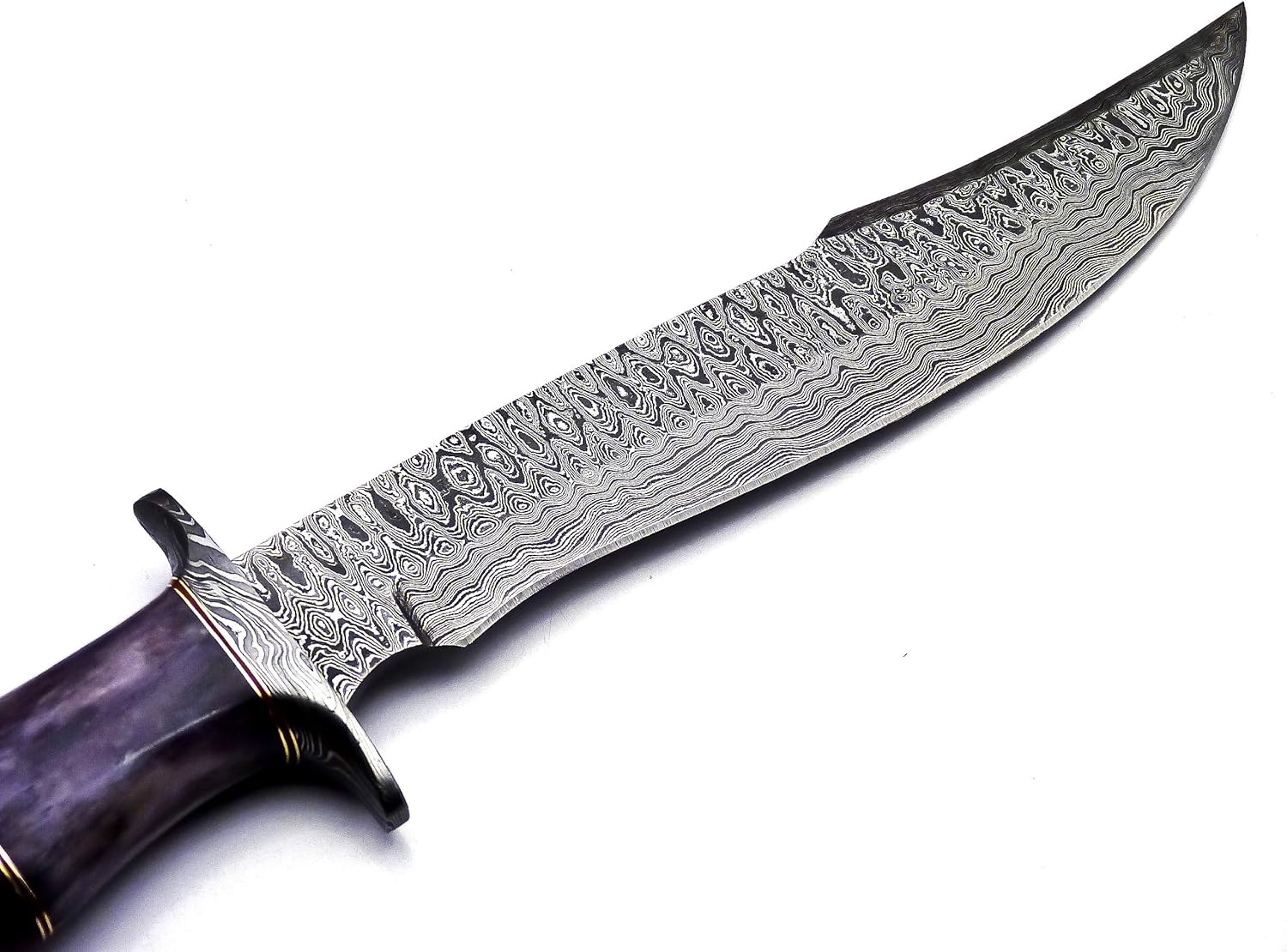 Handmade Damascus Steel Fixed Blade Bowie Knife with Leather Sheath Full Tang Multipurpose Knife Outdooor Camping – view 4