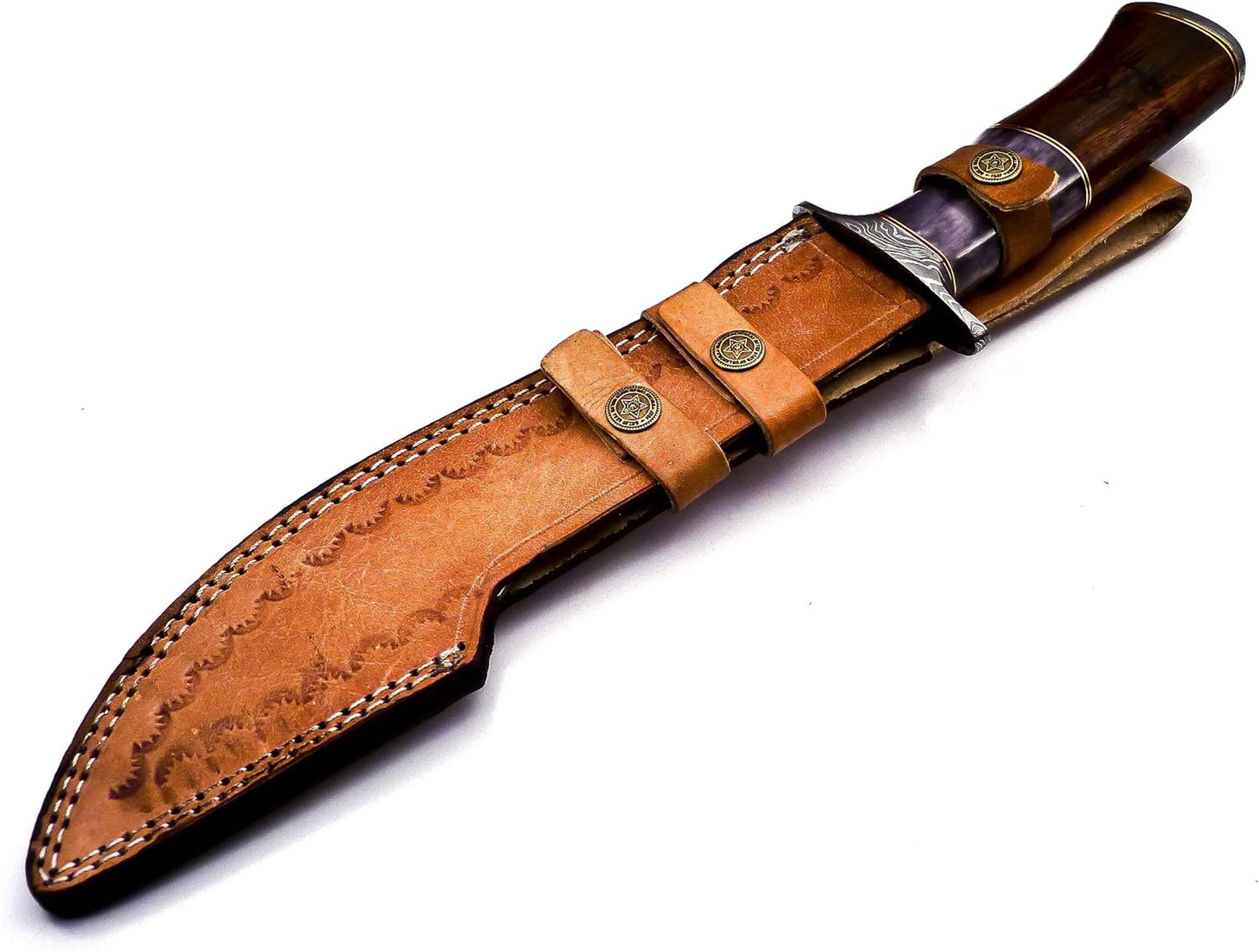 Handmade Damascus Steel Fixed Blade Bowie Knife with Leather Sheath Full Tang Multipurpose Knife Outdooor Camping – view 5