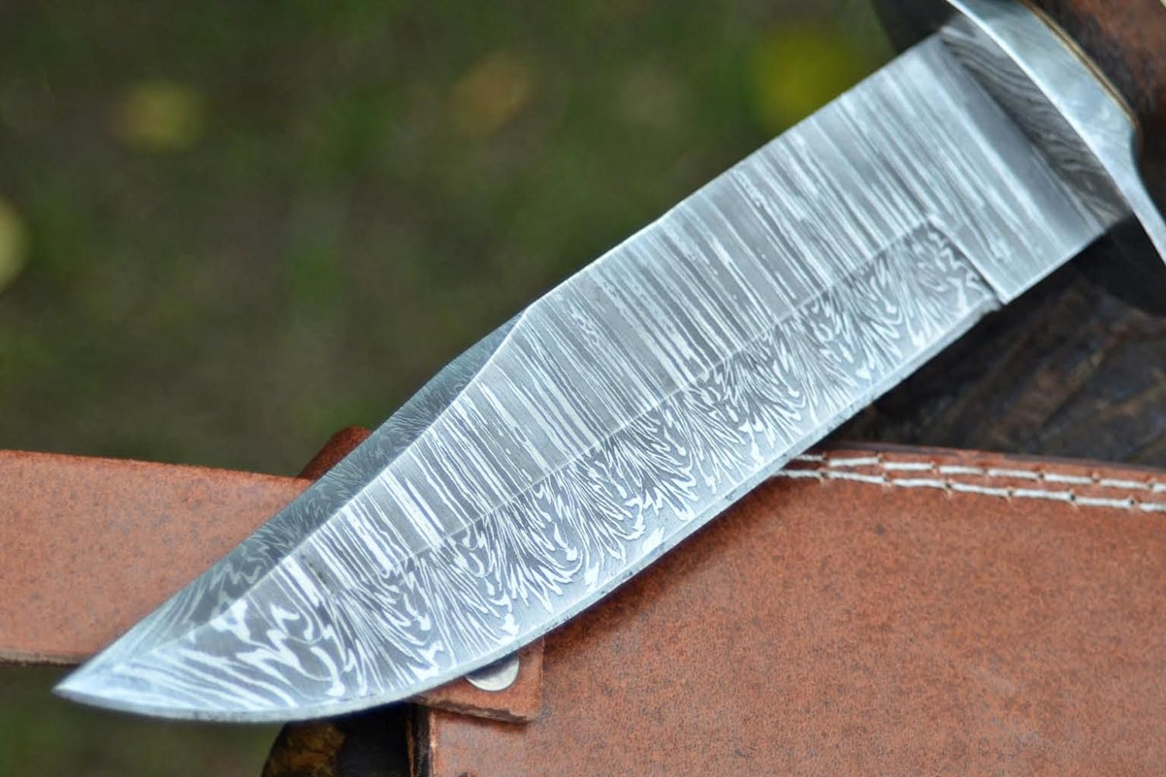 12 Inches Bowie knife Handmade Damascus Steel Hunting Knife Bone & Rose Wood Handle outdoor camping viking – view 3